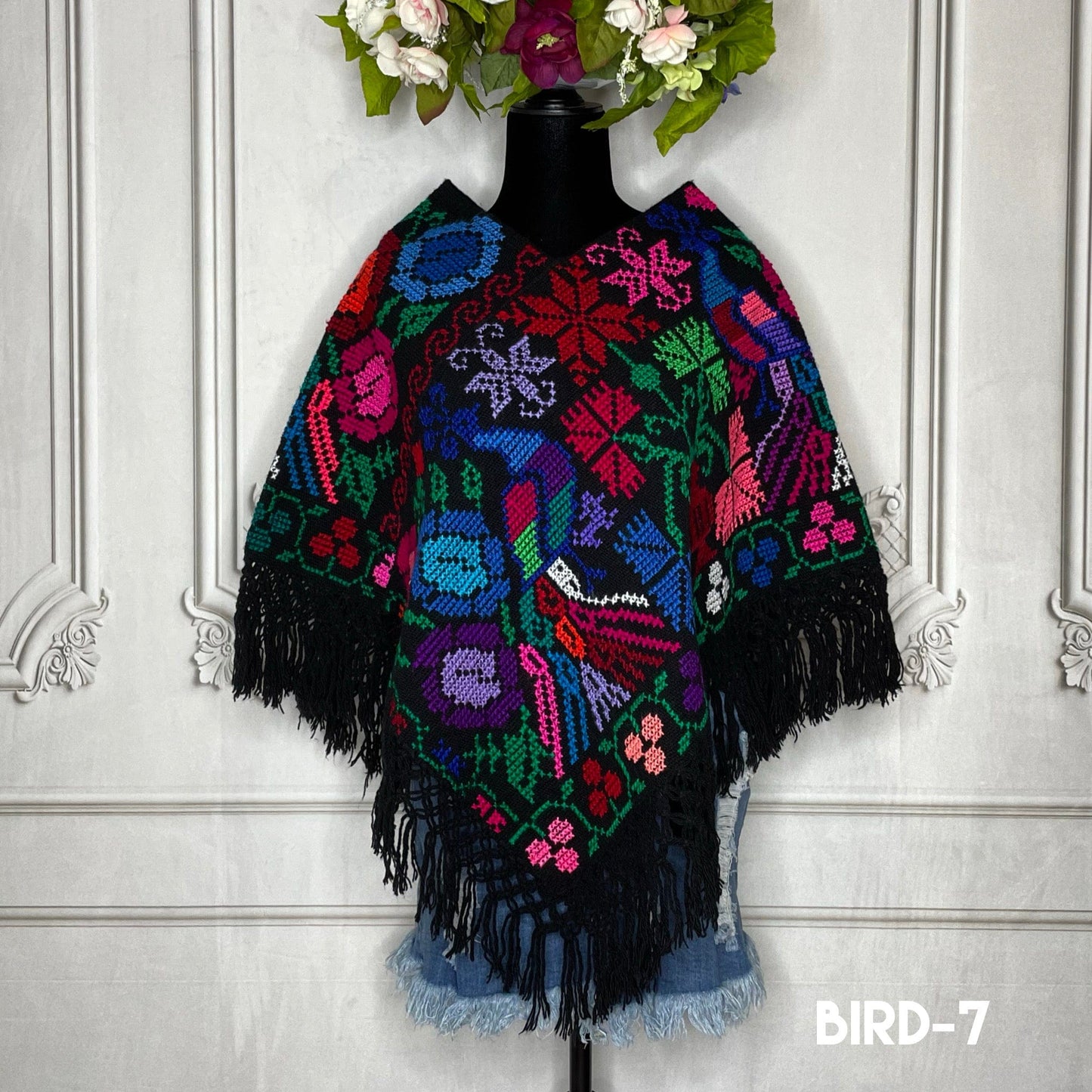 Mexican Cape Poncho Cross Stitch Black Peacock