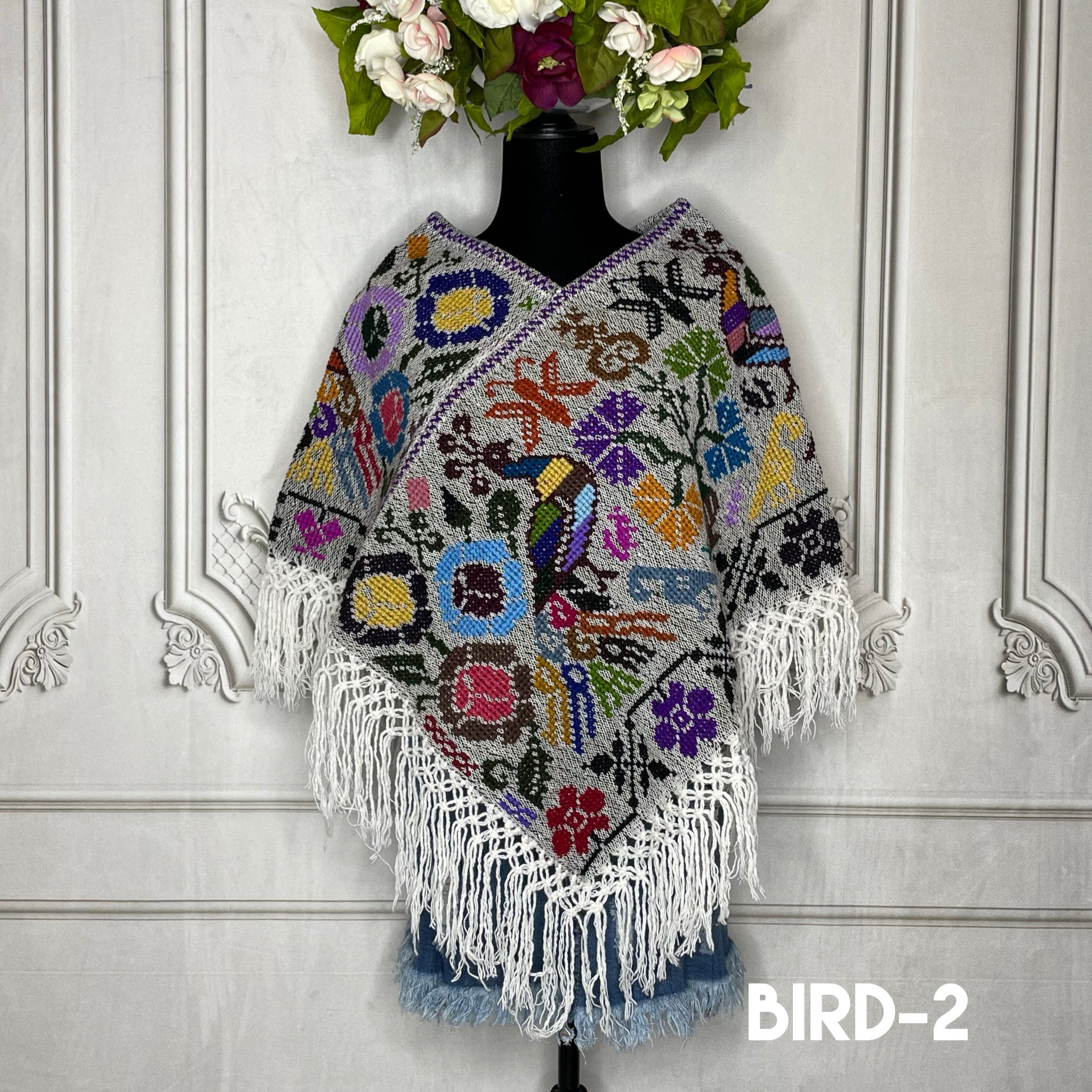 Mexican handwoven buy wool floral poncho