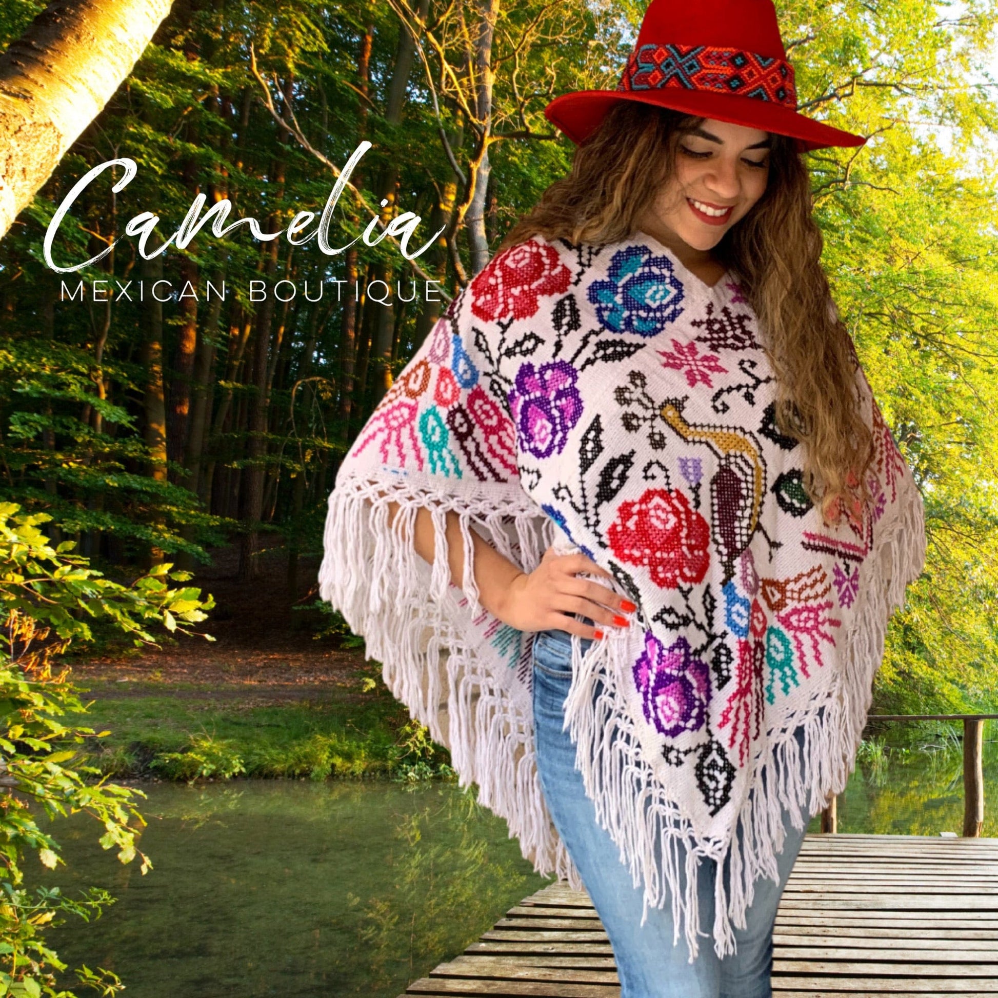 Mexican Cape Poncho Cross Stitch White Peacock