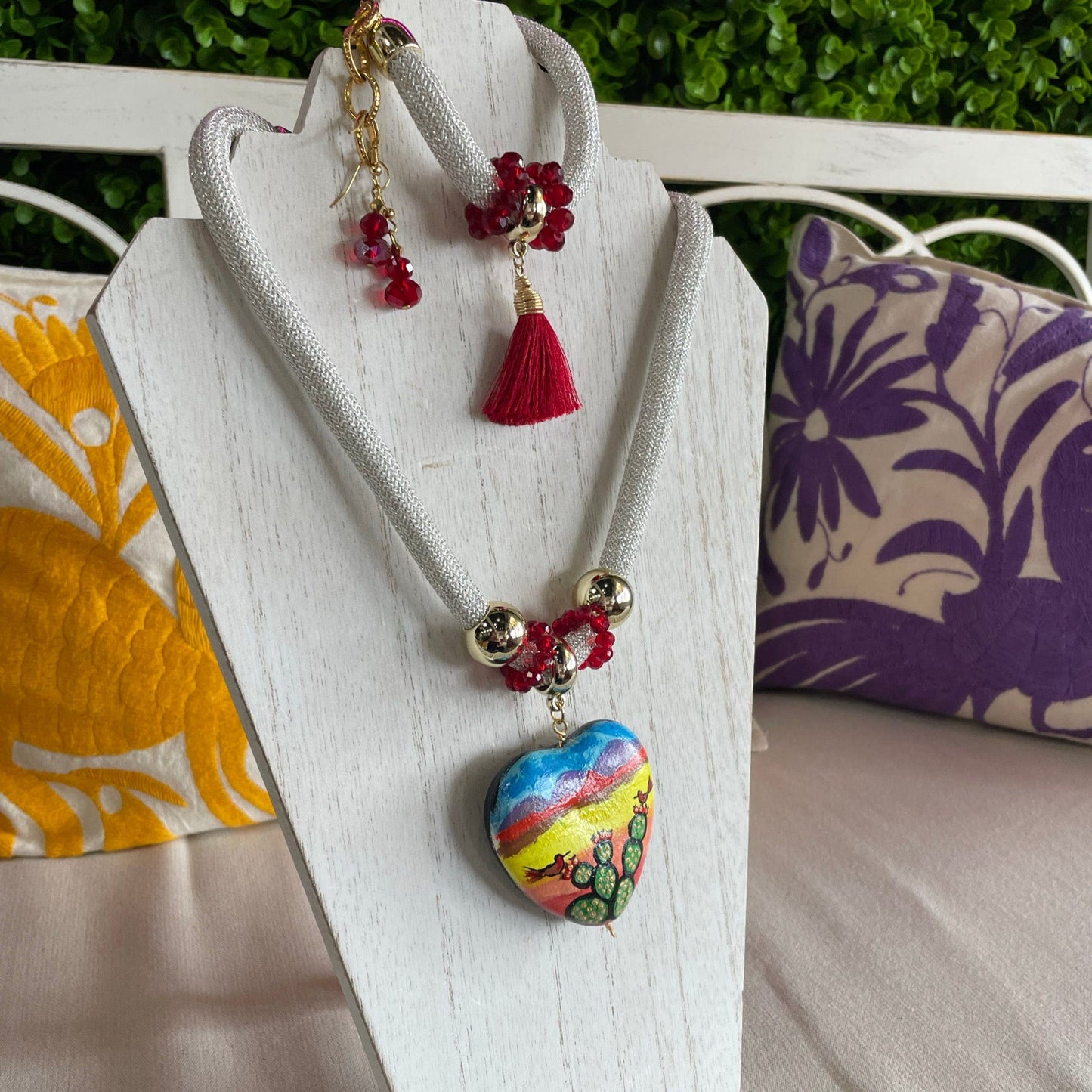 Mexican Ceramic Heart Necklace Set