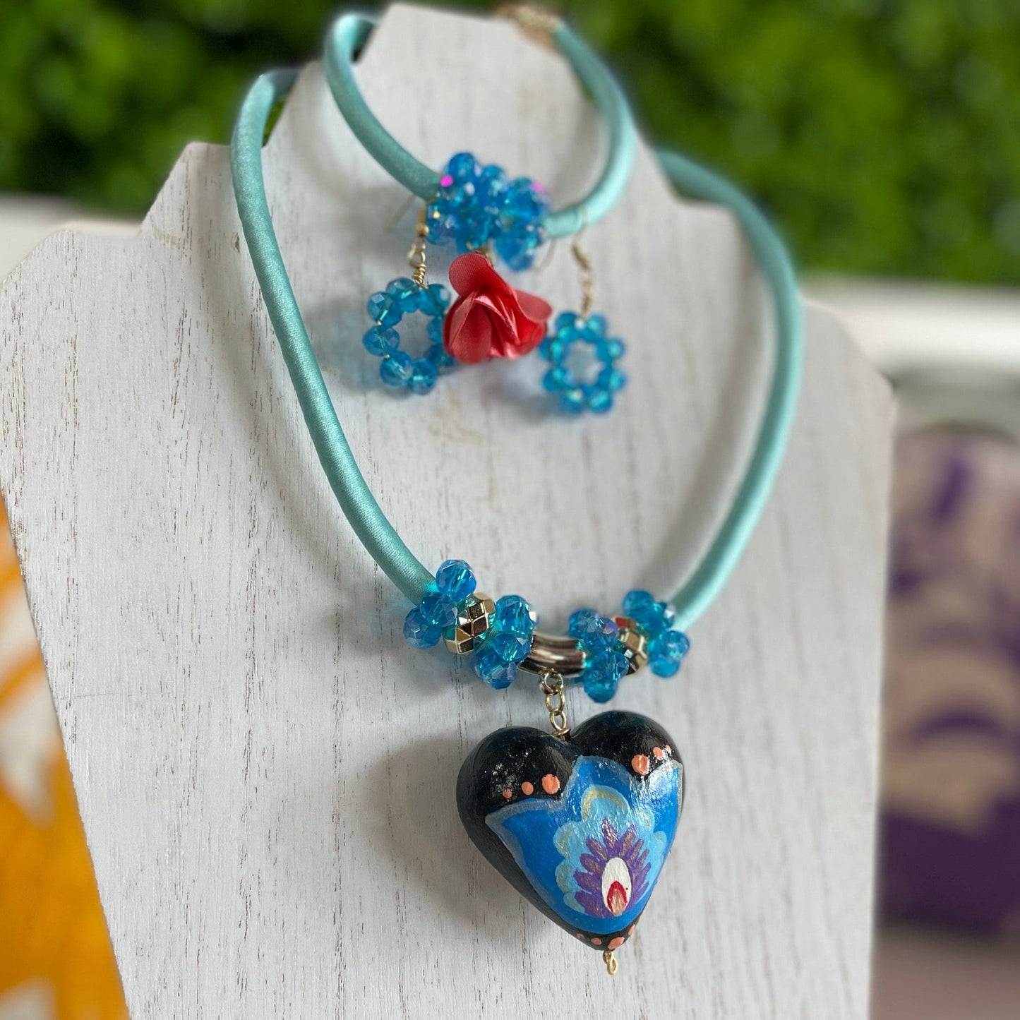 Mexican Ceramic Heart Necklace Set