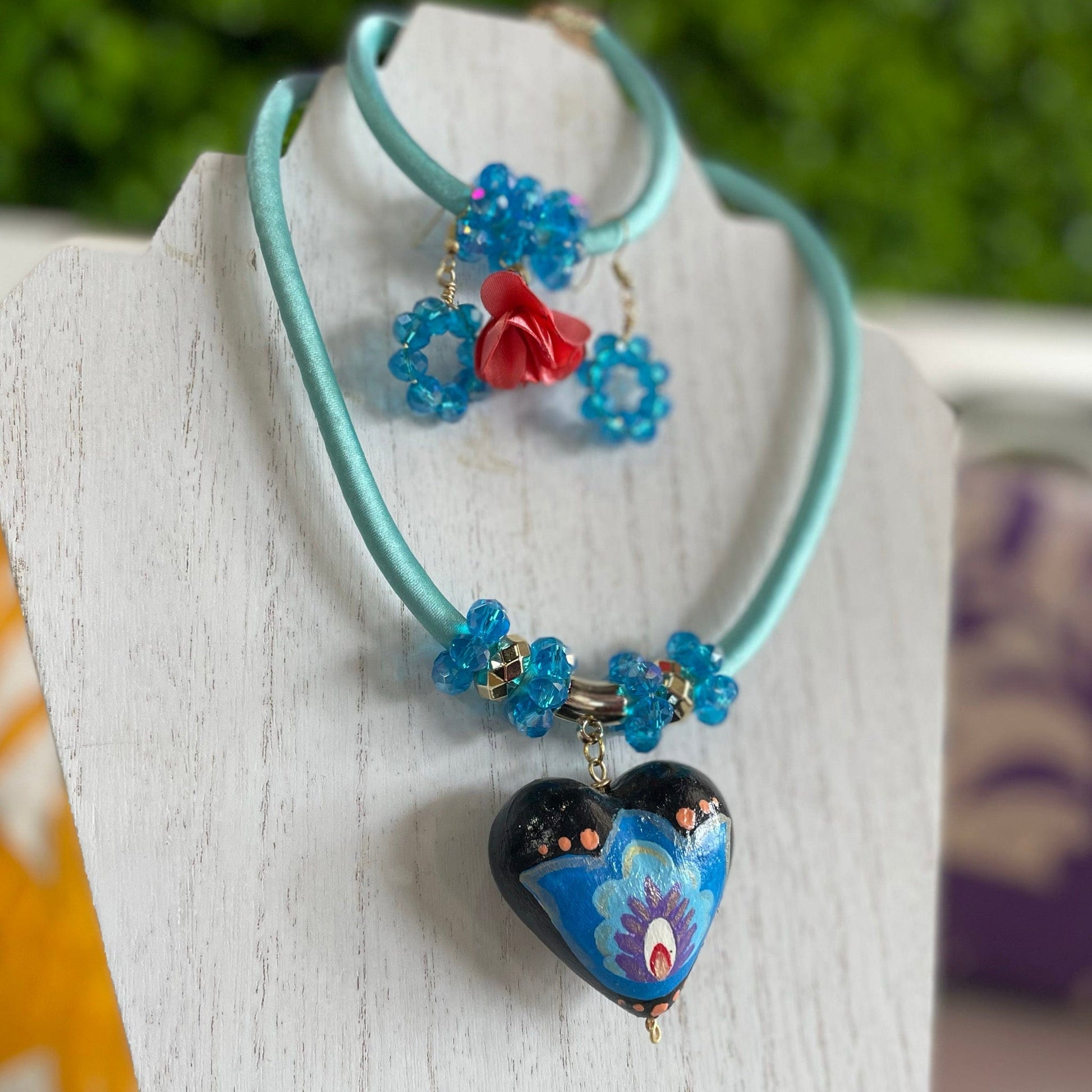 Mexican Ceramic Heart Necklace Set