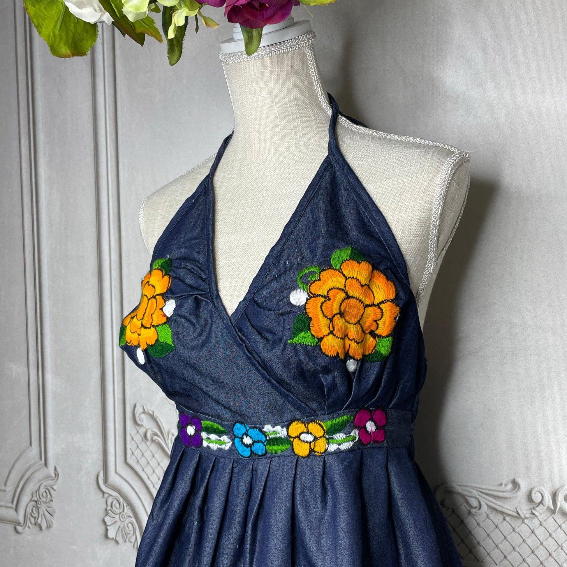 Mexican Denim Halter Dress - Zinnia