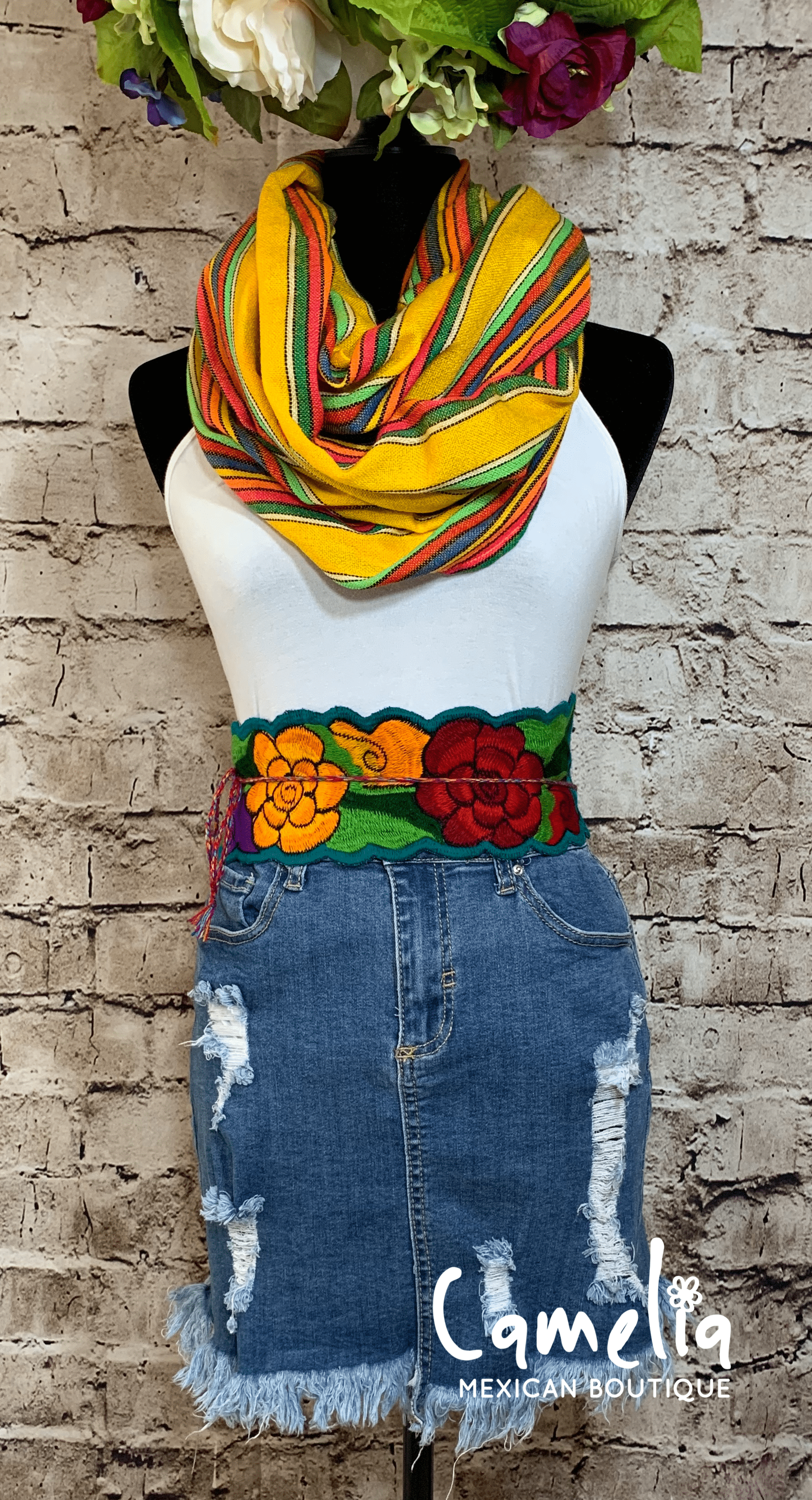 Mexican Embroidered Belt - Zinnia