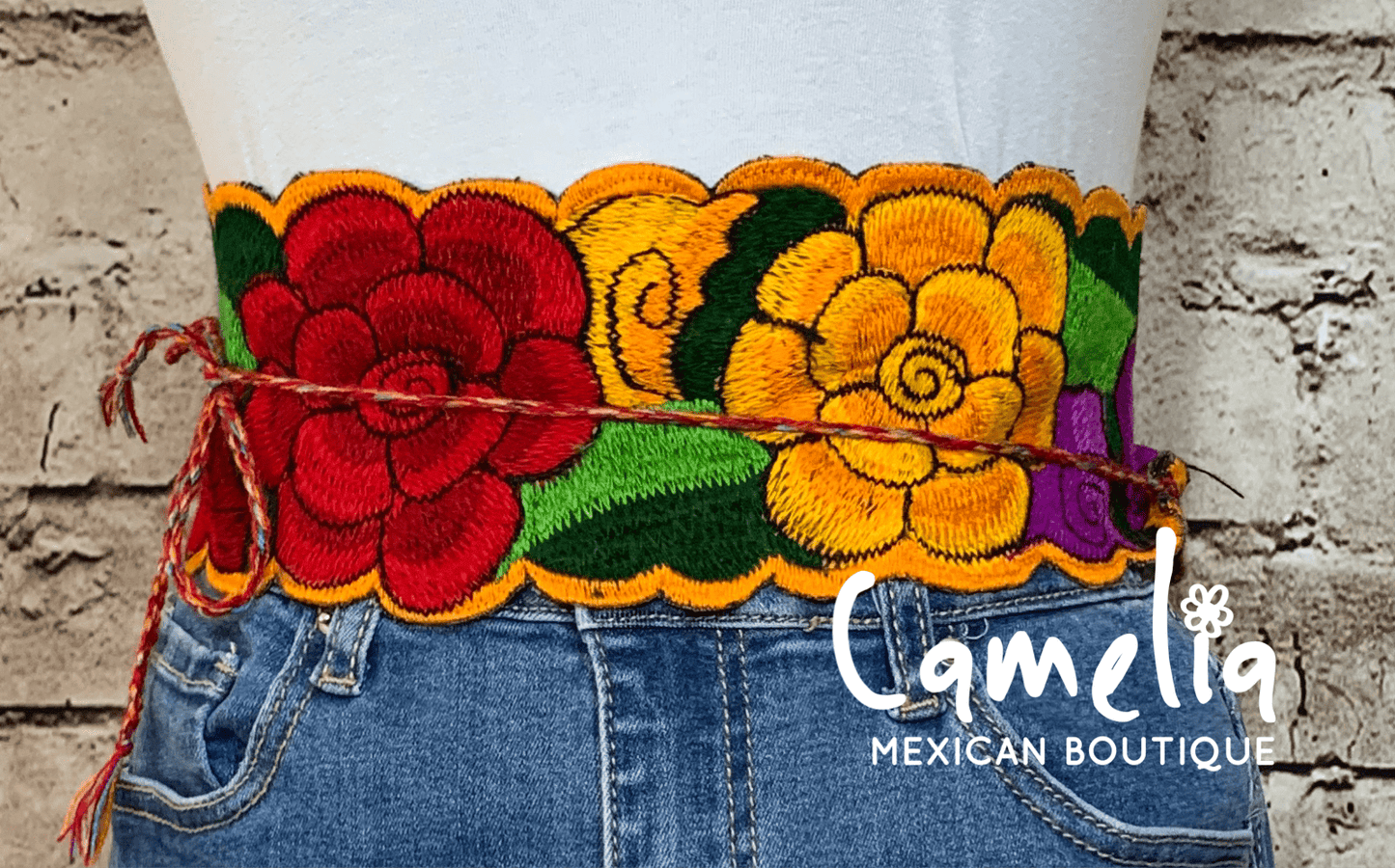 Mexican Embroidered Belt - Zinnia