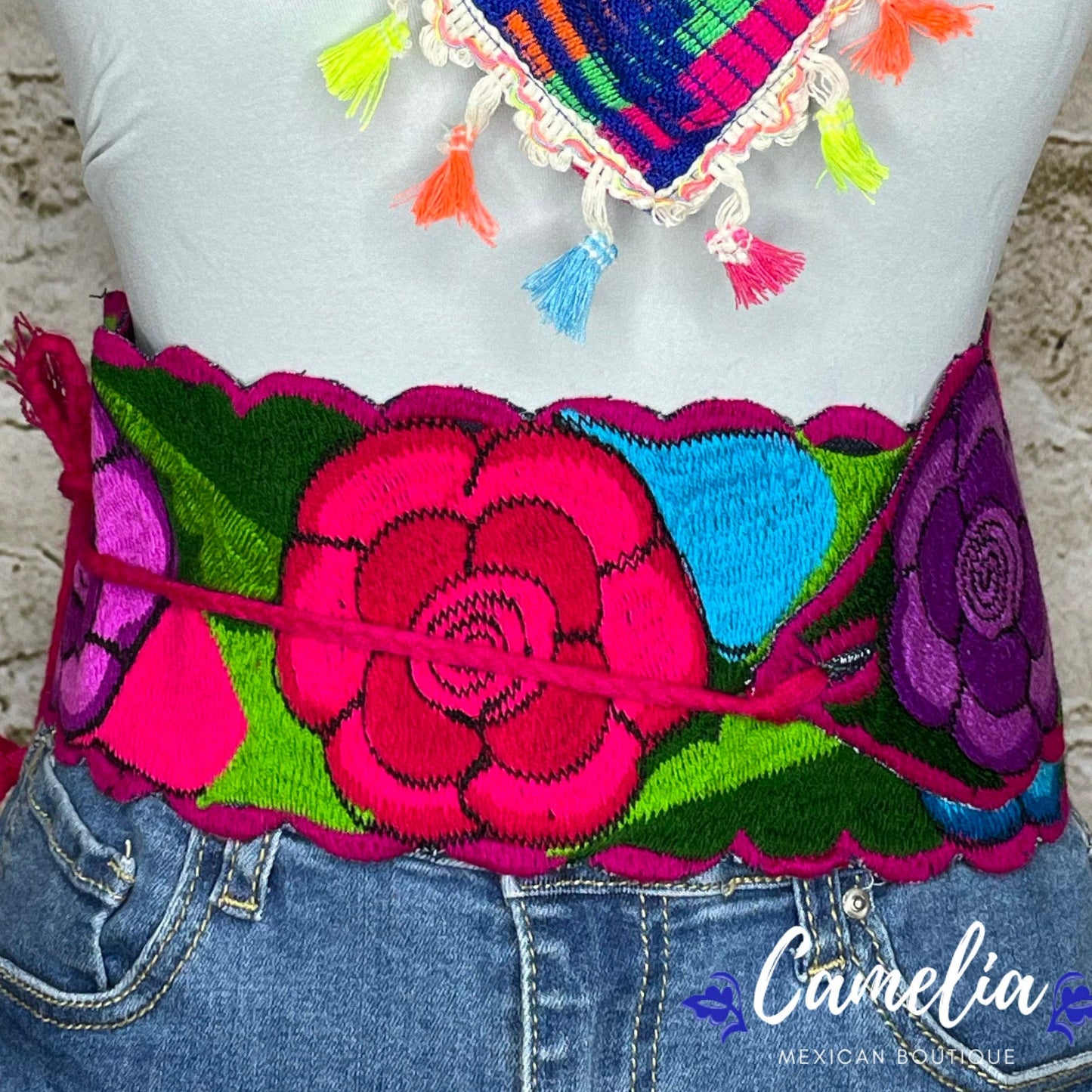 Mexican Embroidered Belt - Zinnia