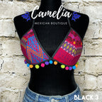 Mexican Embroidered Bikini Top with Poms - SAN ANDRES