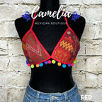 Mexican Embroidered Bikini Top with Poms - SAN ANDRES