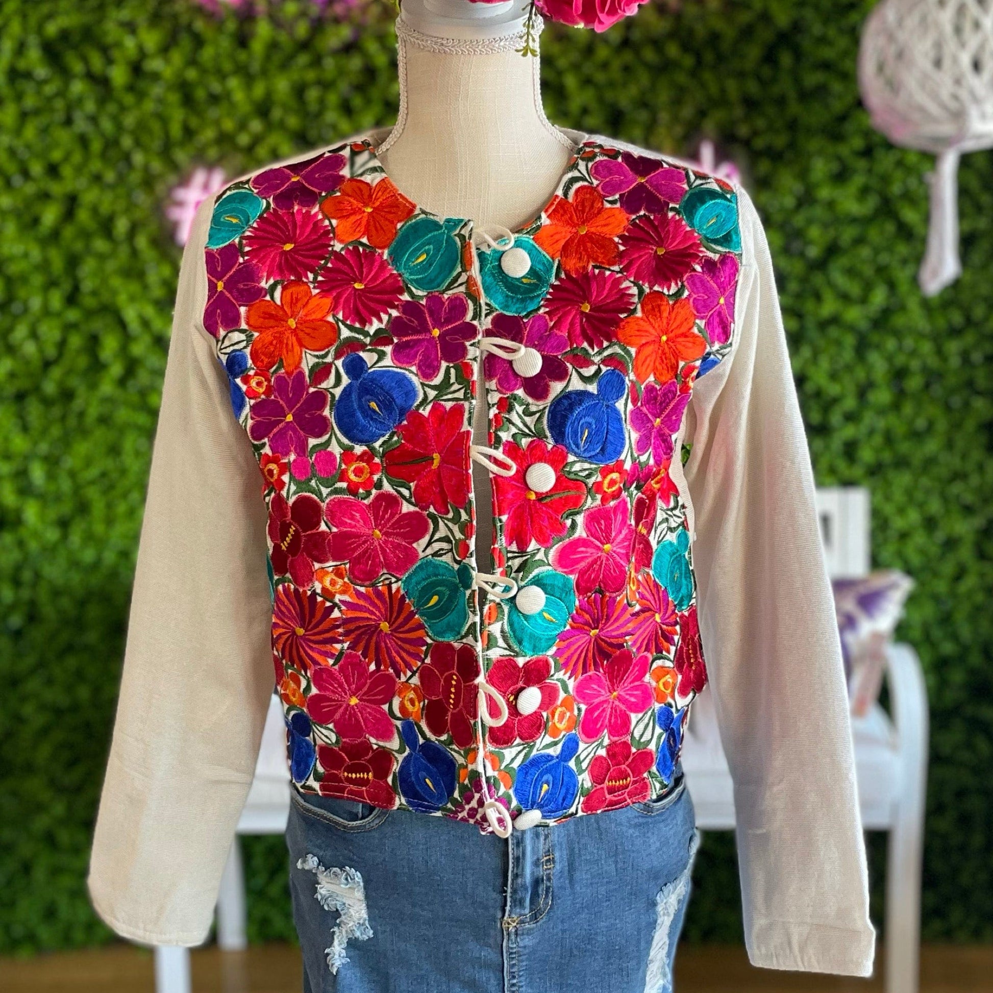 Mexican Embroidered Bolero Jacket - Zinnia