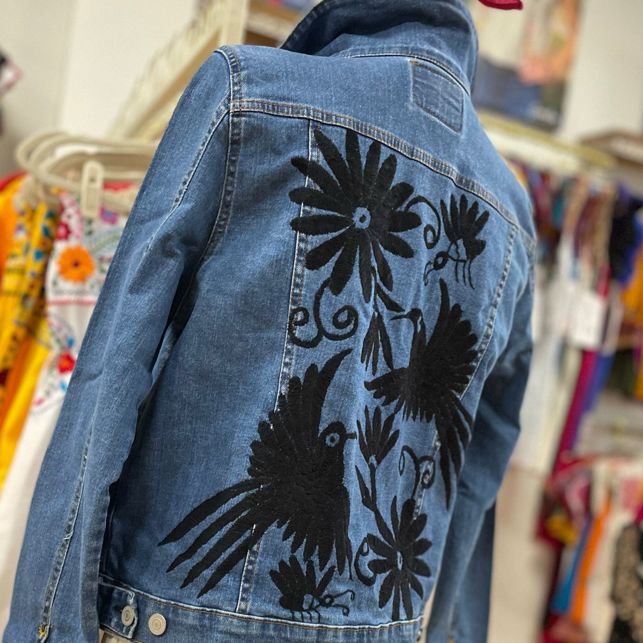 Mexican Embroidered Denim Jacket - Otomi – Camelia Mexican Boutique