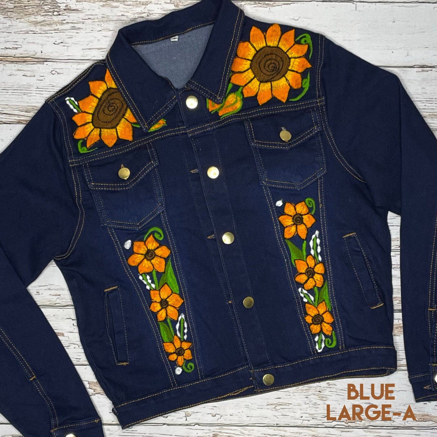 Mexican Embroidered Denim Jacket - Sunflowers