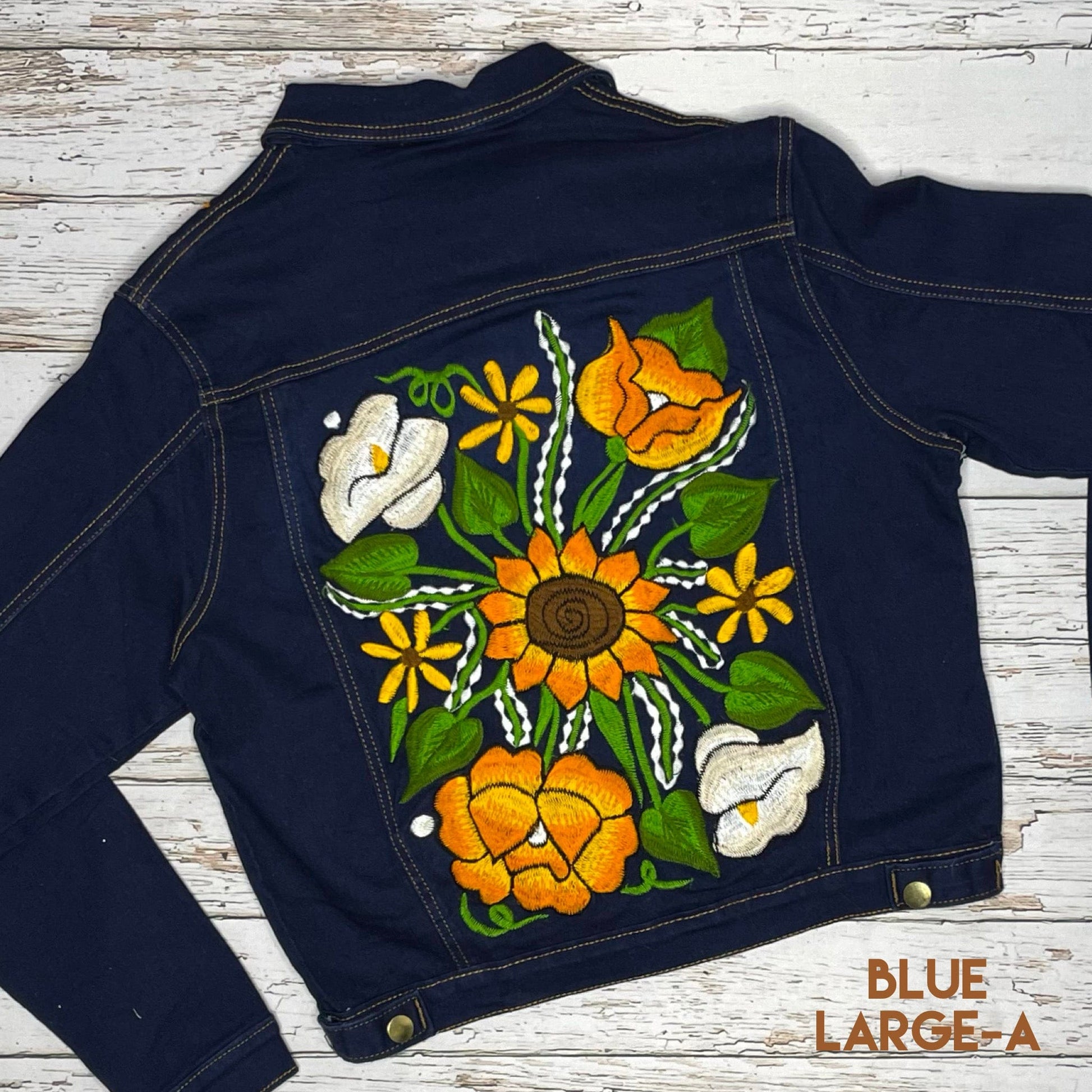 Mexican Embroidered Denim Jacket - Sunflowers