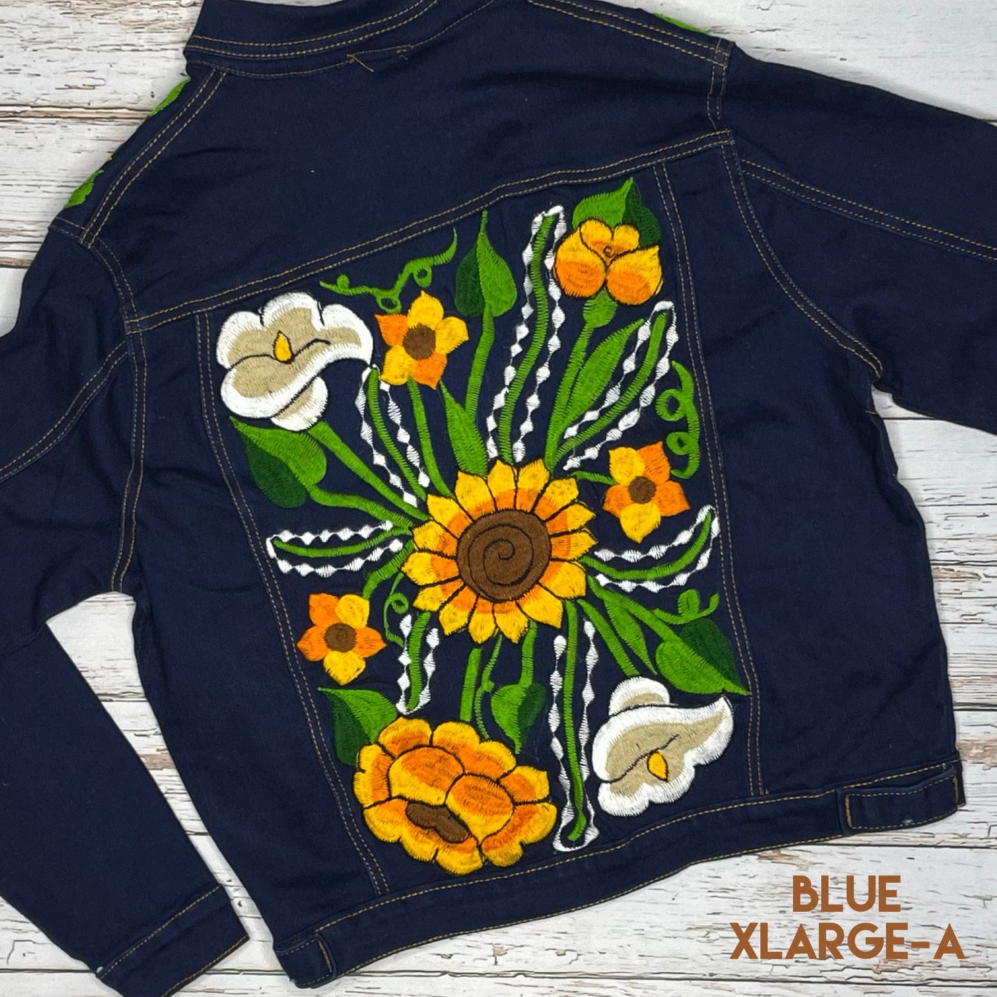 Mexican Embroidered Denim Jacket - Sunflowers