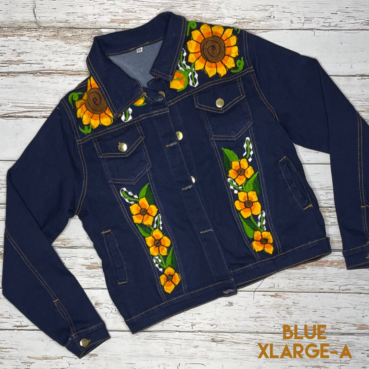 Mexican Embroidered Denim Jacket - Sunflowers