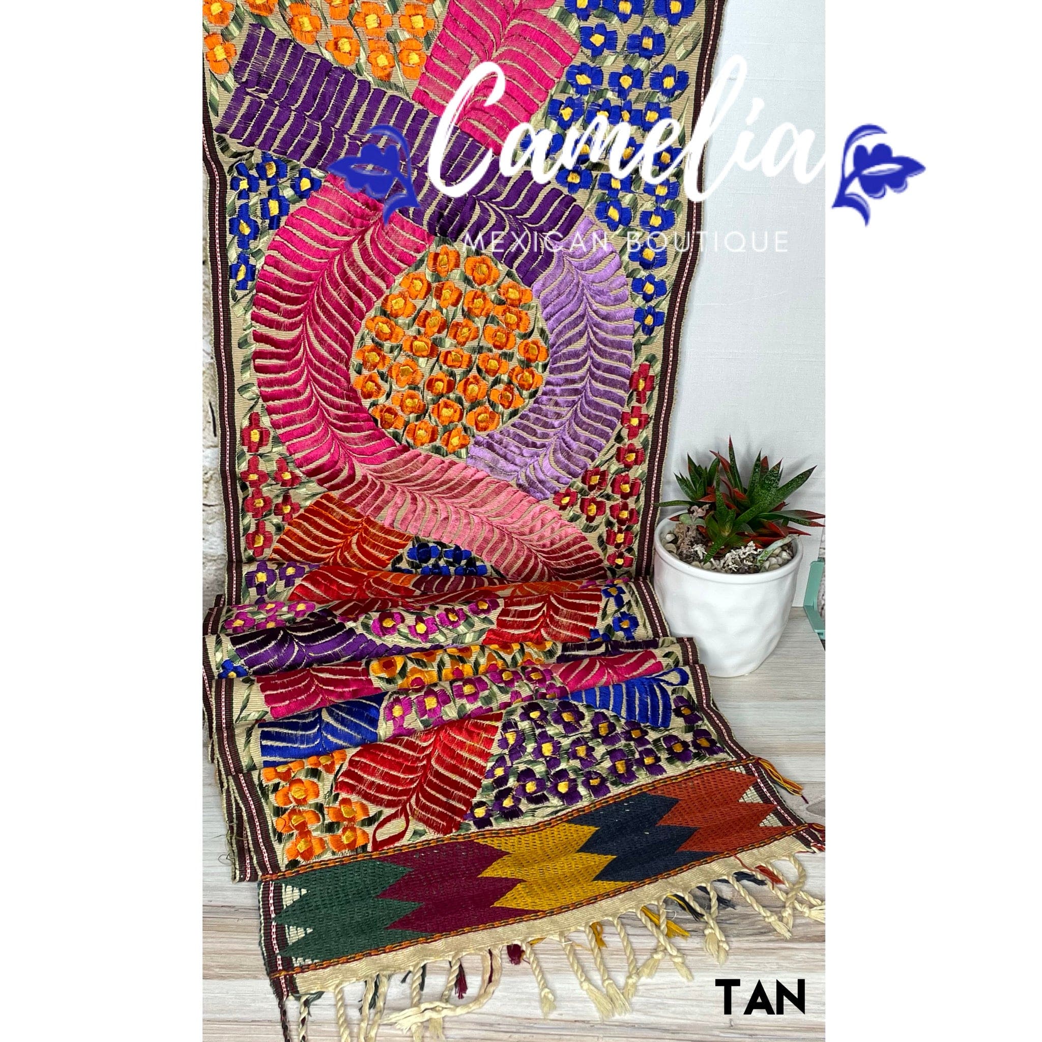 Mexican Embroidered Table Runner Daisy