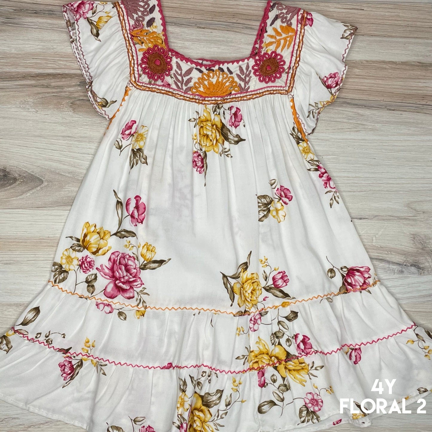 Mexican Girl Dress Rococo Floral Print - Butterfly Sleeve