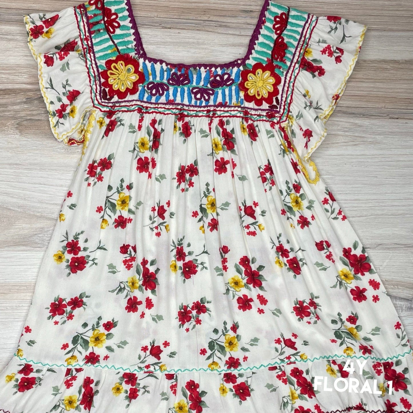 Mexican Girl Dress Rococo Floral Print - Butterfly Sleeve