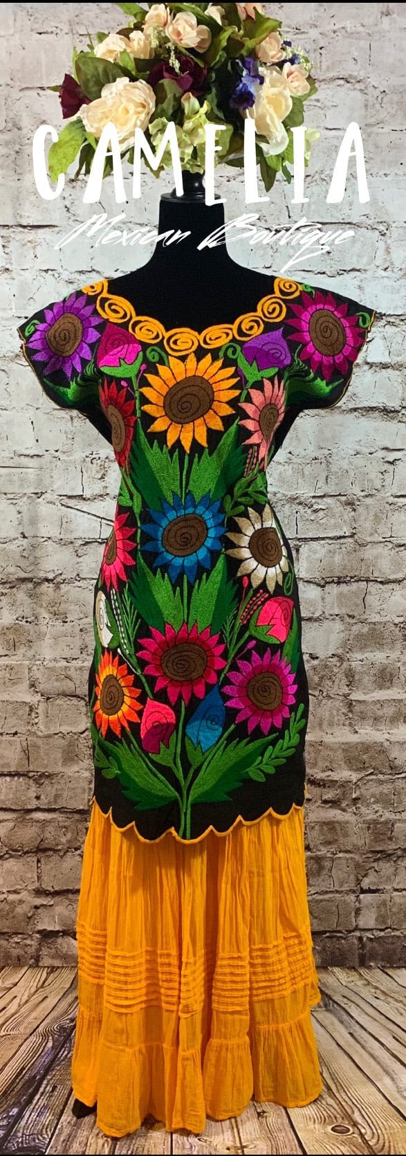 Mexican Huipil Dress Sunflowers