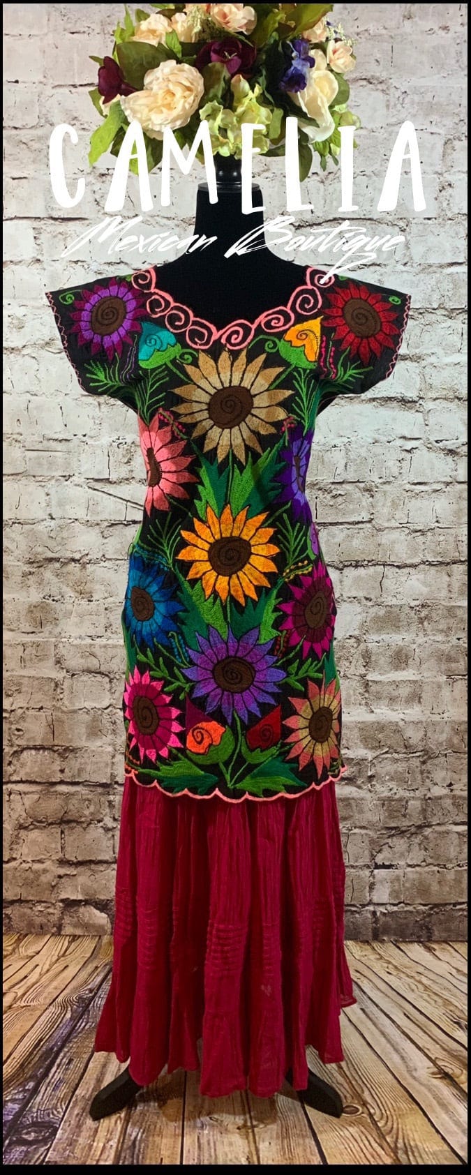 Mexican Huipil Dress Sunflowers