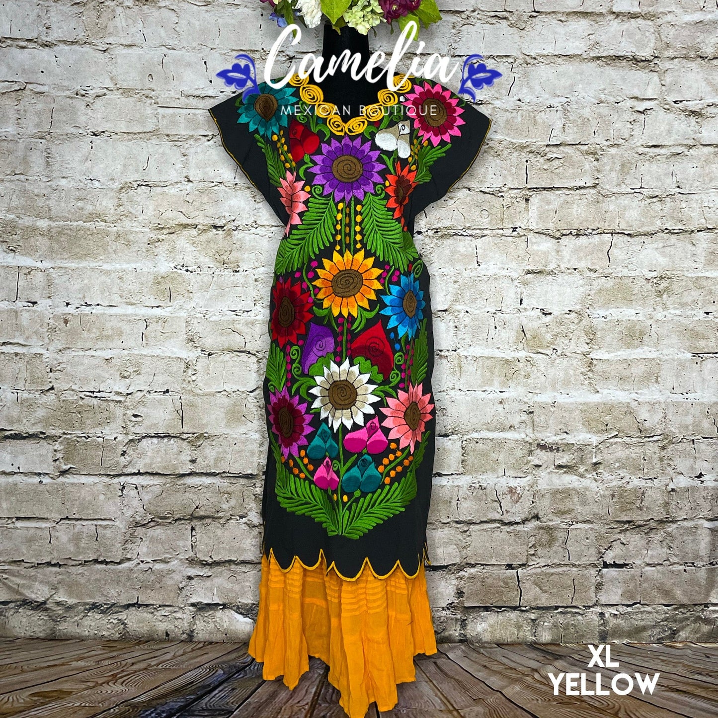 Mexican Huipil Dress Sunflowers