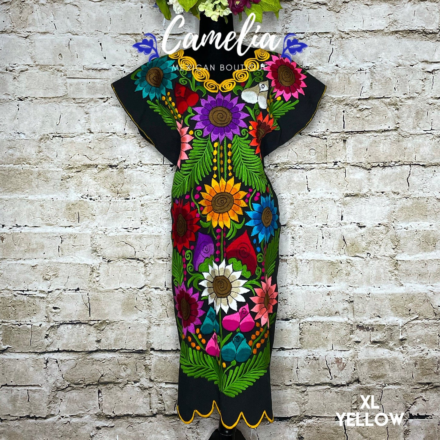 Mexican Huipil Dress Sunflowers