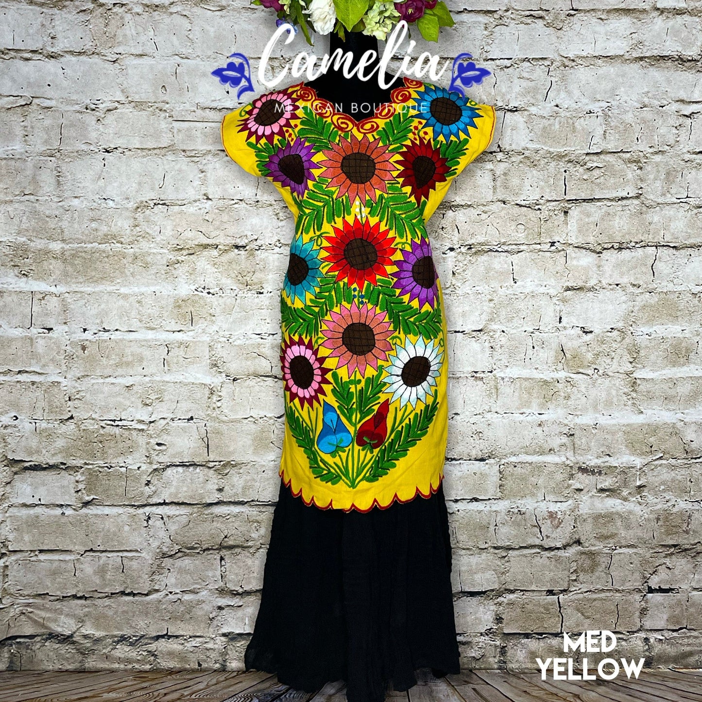 Mexican Huipil Dress Sunflowers