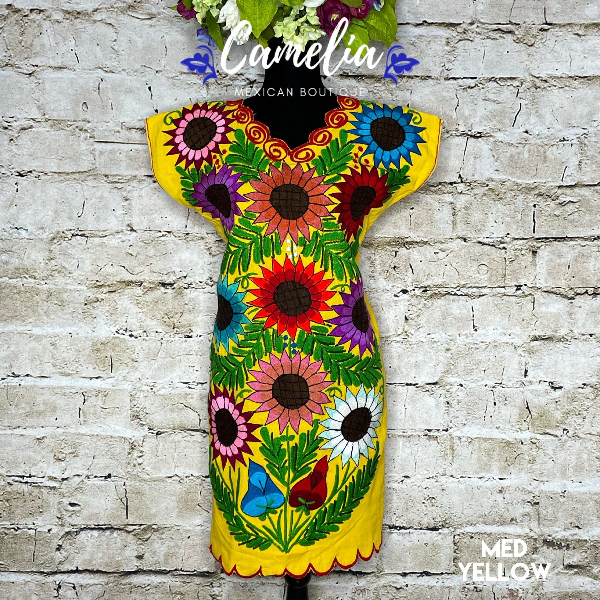 Mexican Huipil Dress Sunflowers