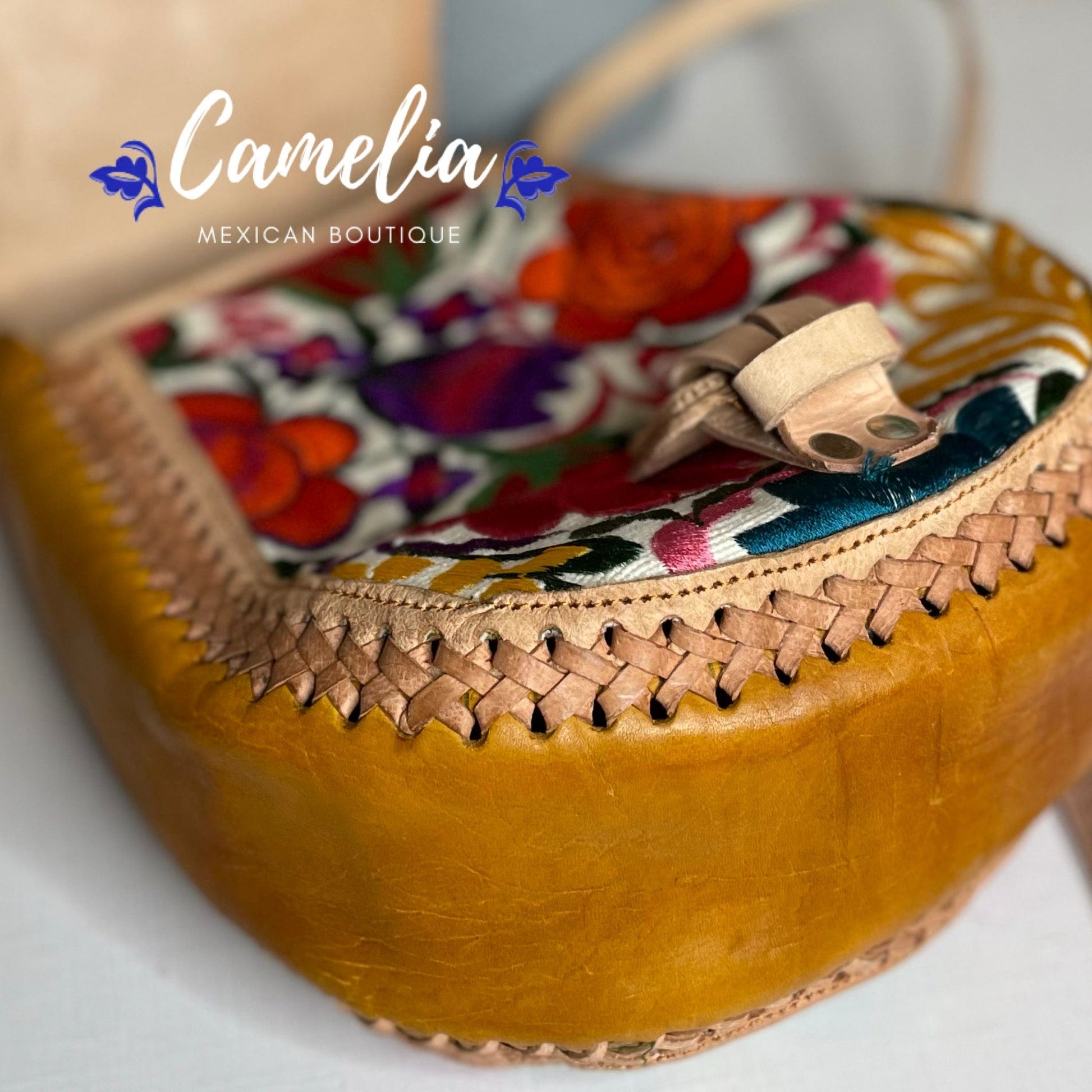 Mexican Leather Crossbody Saddle Bag - Embroidered