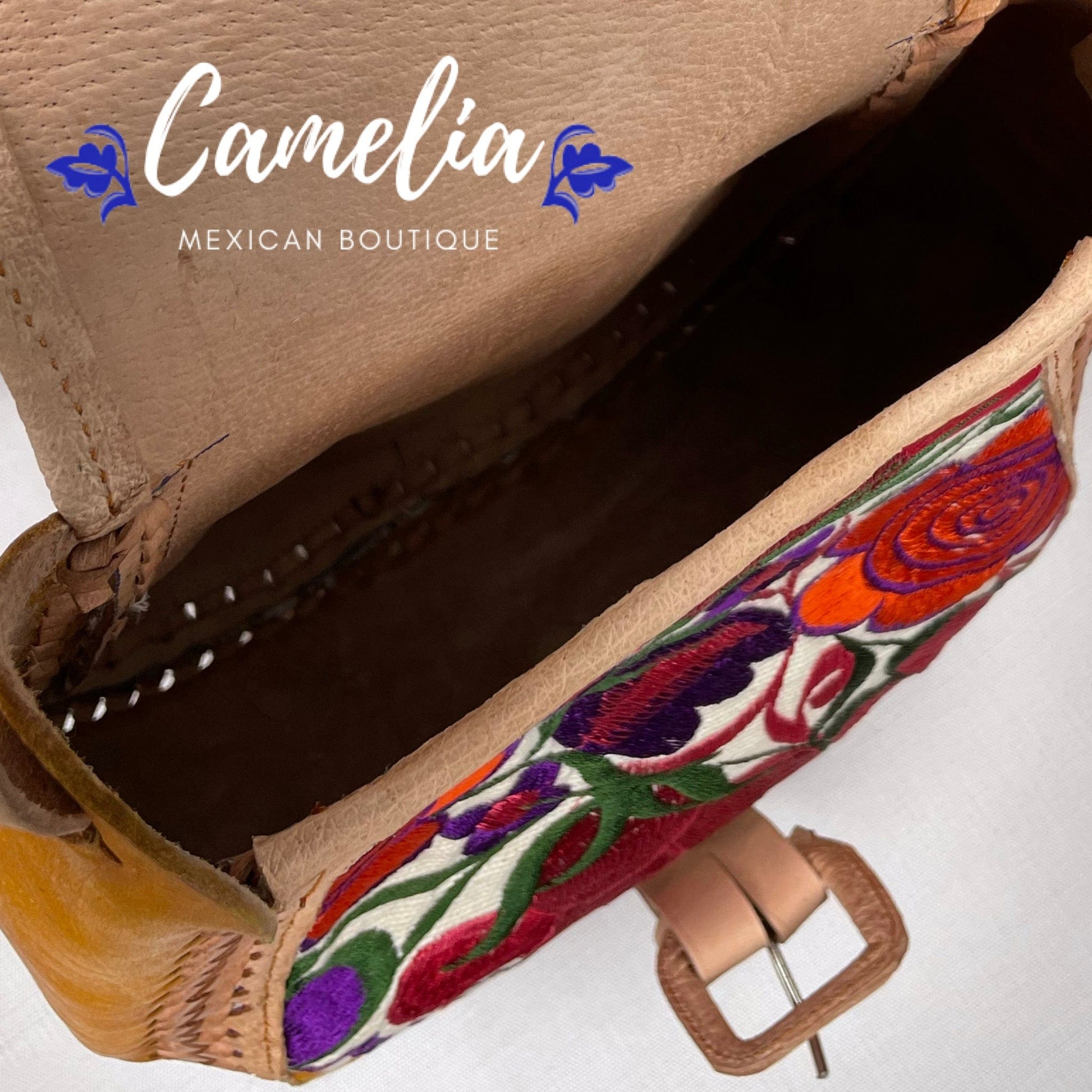 Mexican Leather Crossbody Saddle Bag - Embroidered