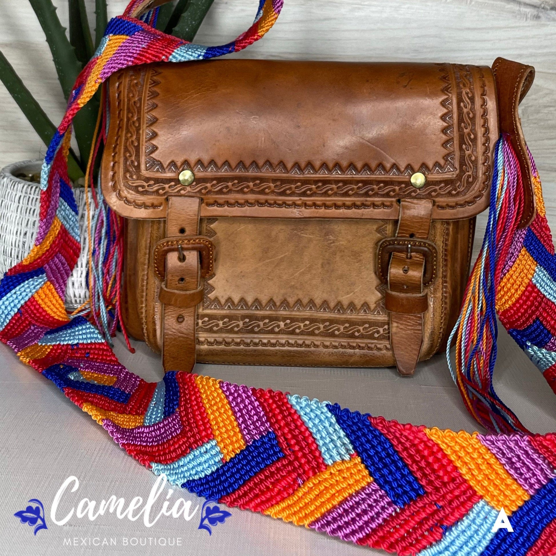 Mexican Leather Mini Portfolio Crossbody Bag - Hand Tooled