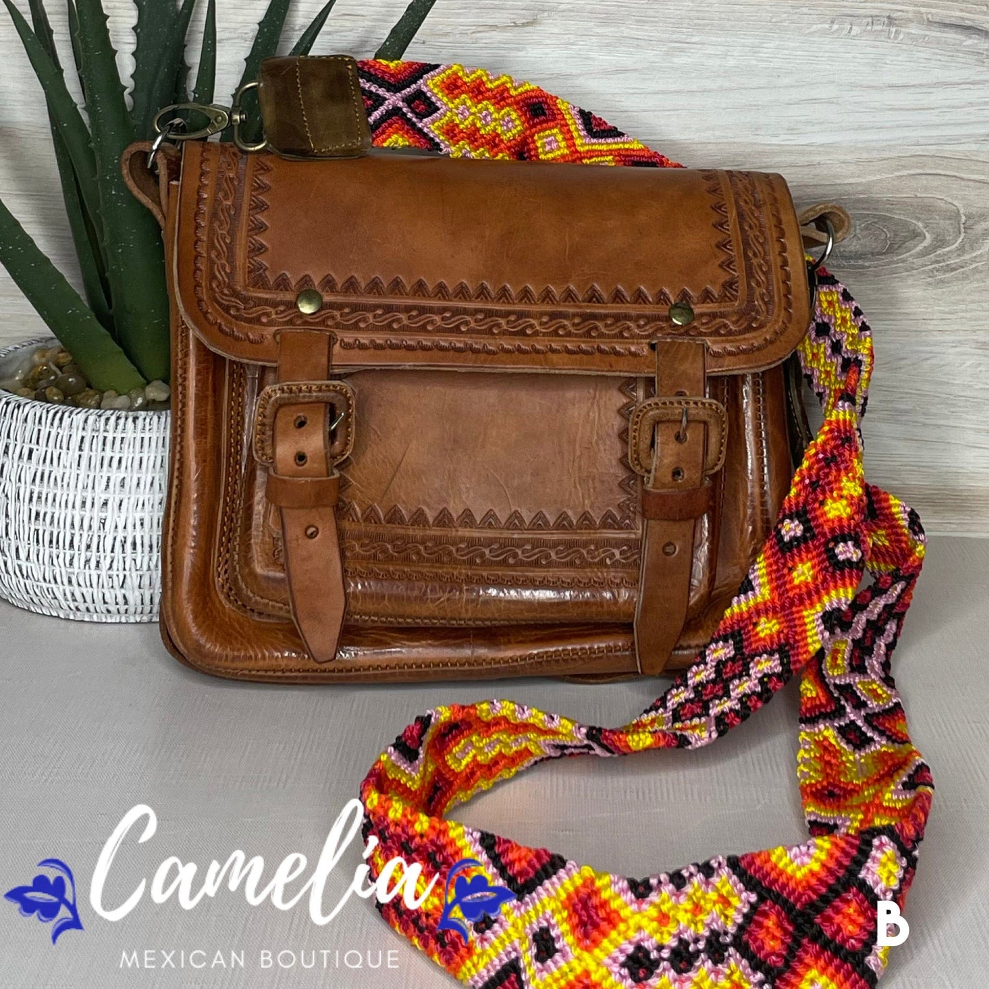 Mexican Leather Mini Portfolio Crossbody Bag - Hand Tooled