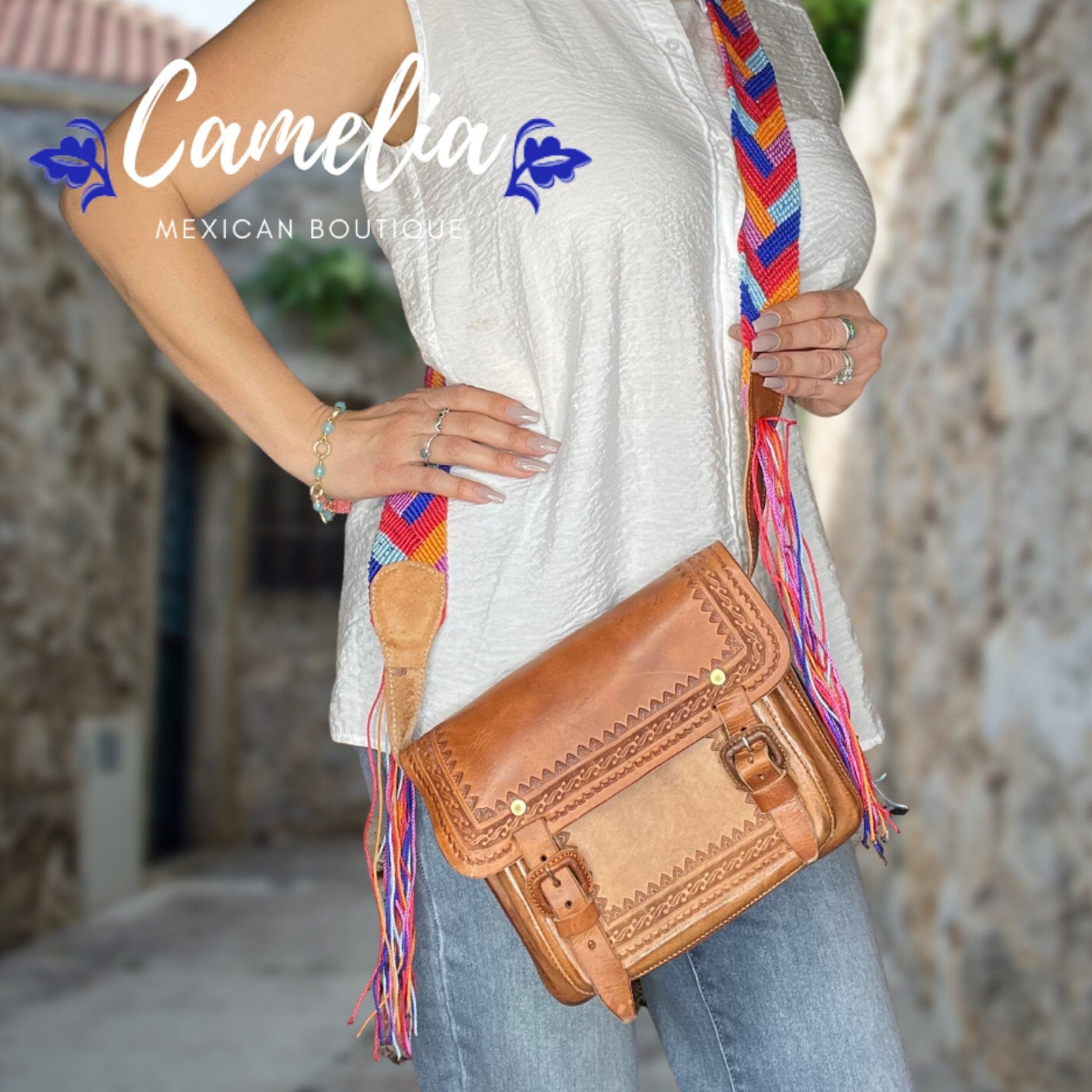 Mexican Leather Mini Portfolio Crossbody Bag - Hand Tooled