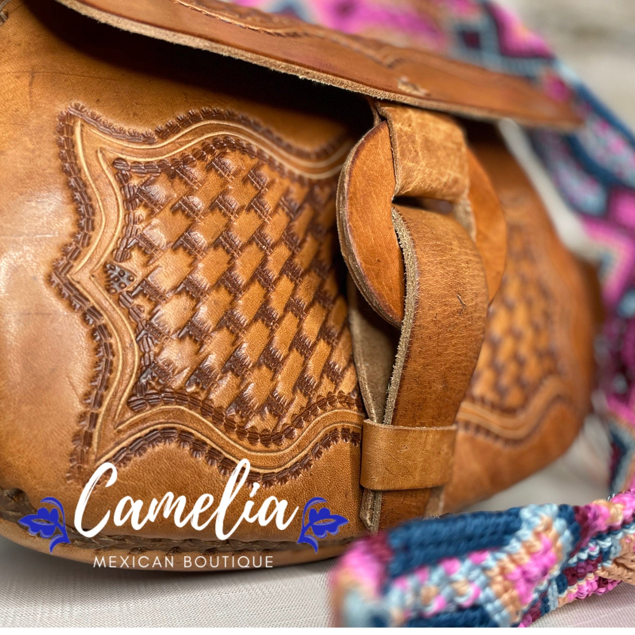 Store Camila Hand-Tooled Mini Saddlebag Leather Crossbody