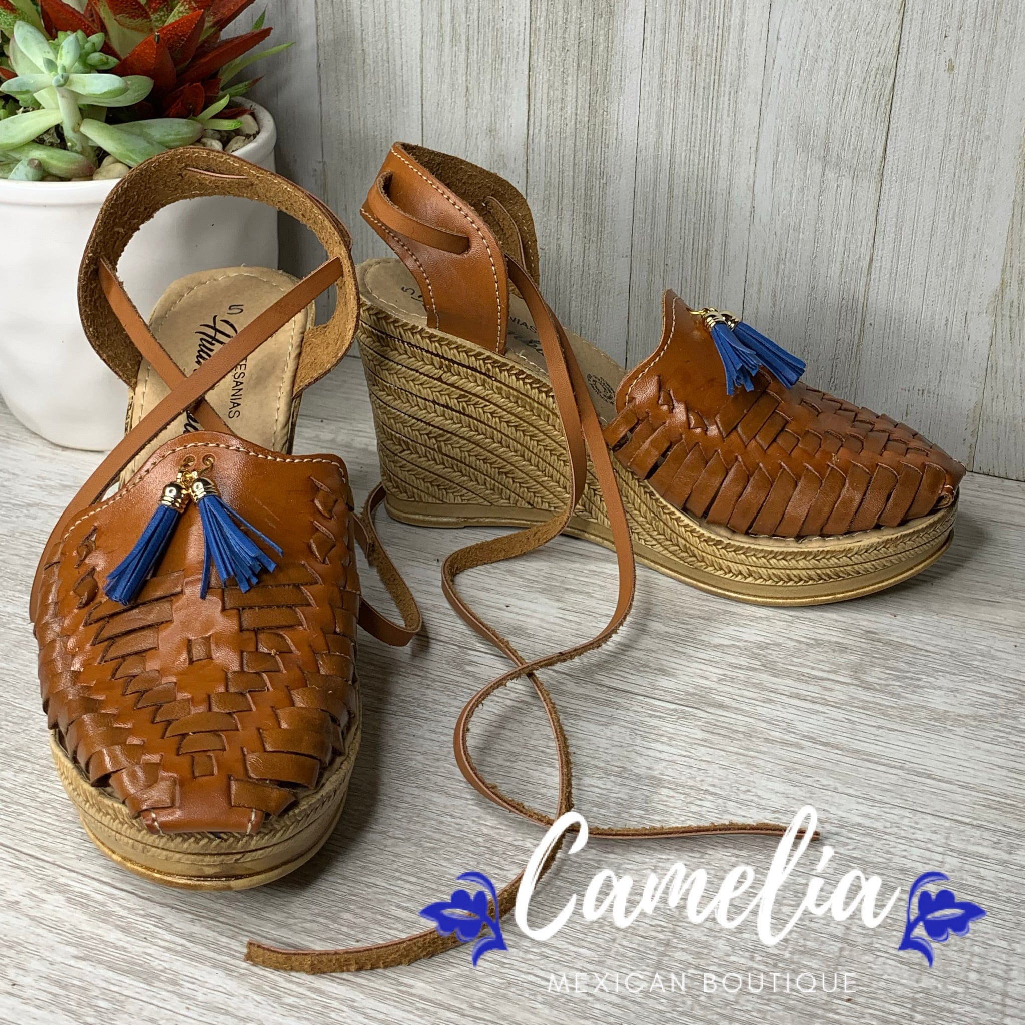 Mexican Leather Wedge Sandals with Tassel