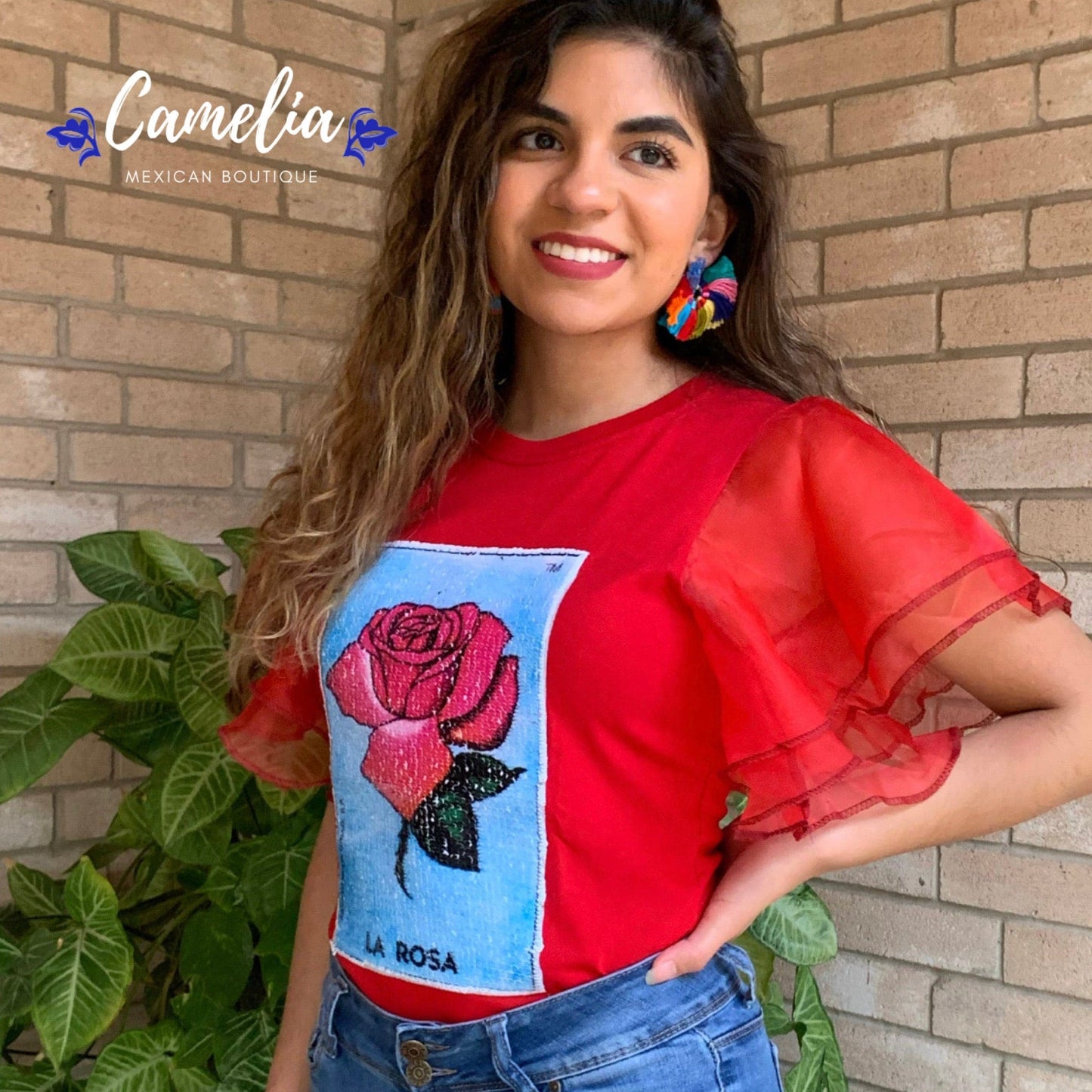 Mexican Loteria Shirt Ruffle Sleeve - LA ROSA