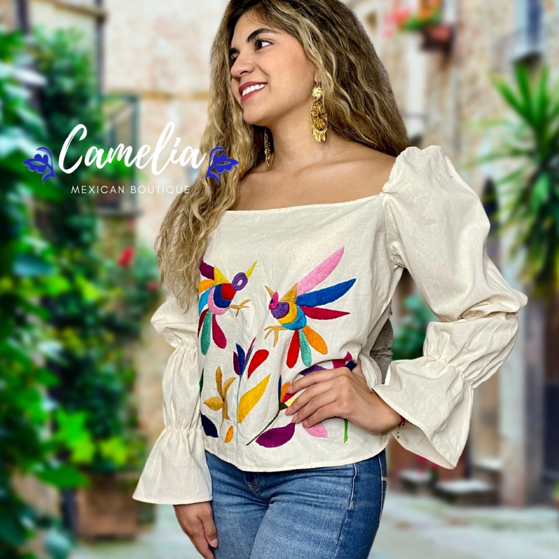 Mexican Otomi Blouse Puff Elastic Sleeve