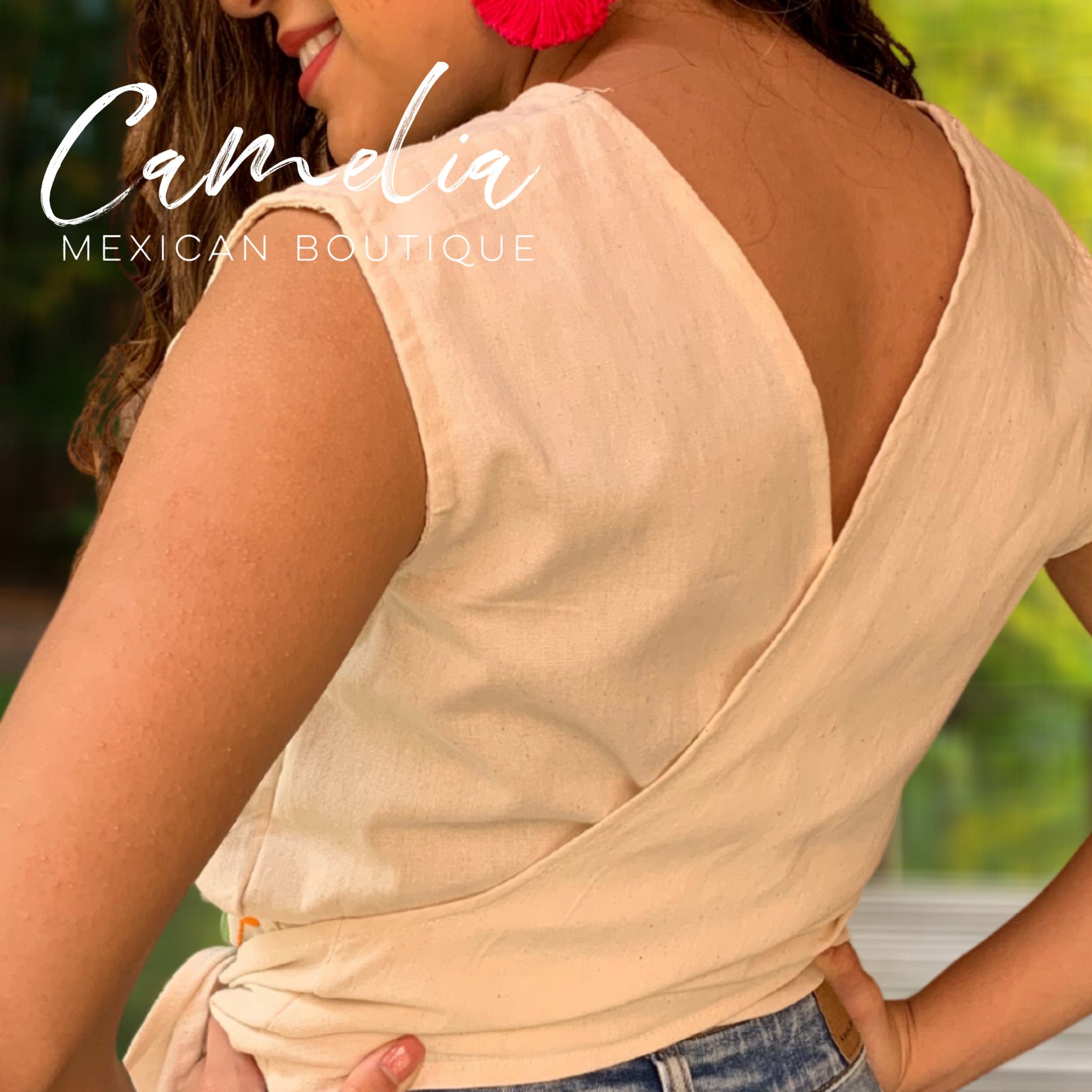 Mexican Otomi Crop Top Tie Back