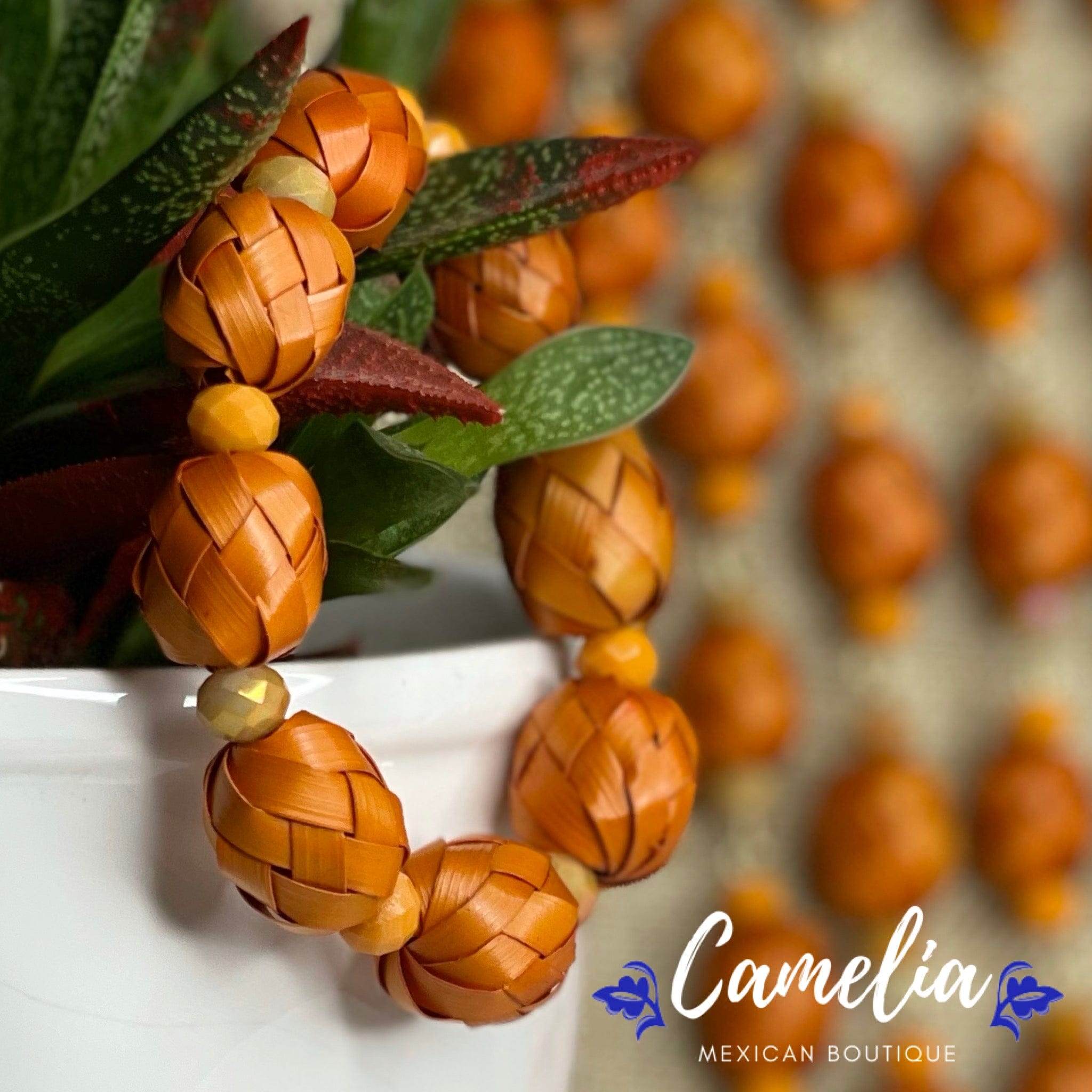 Mexican Palm Necklace Set - Orange