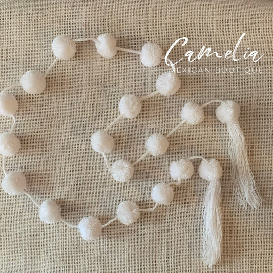 Mexican Pom Pom Garland - White