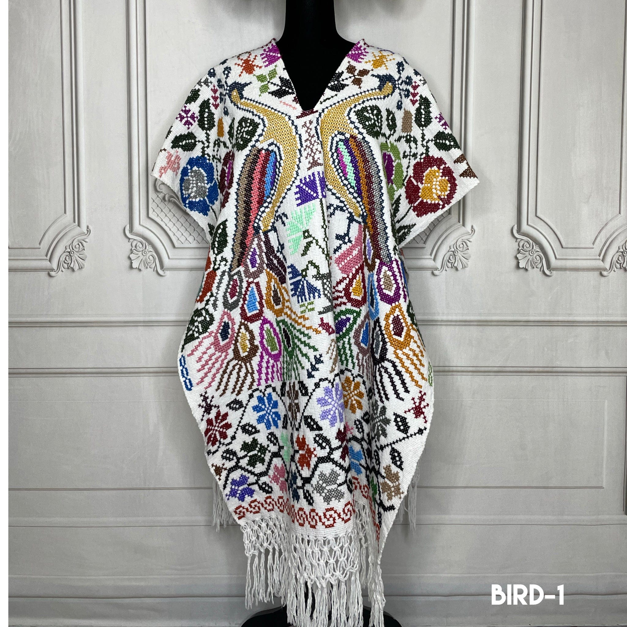 Mexican Poncho Cross Stitch White Peacock