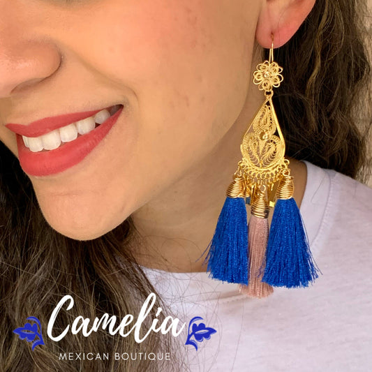 Mexican Tassel Earrings - Filigree Teardrop