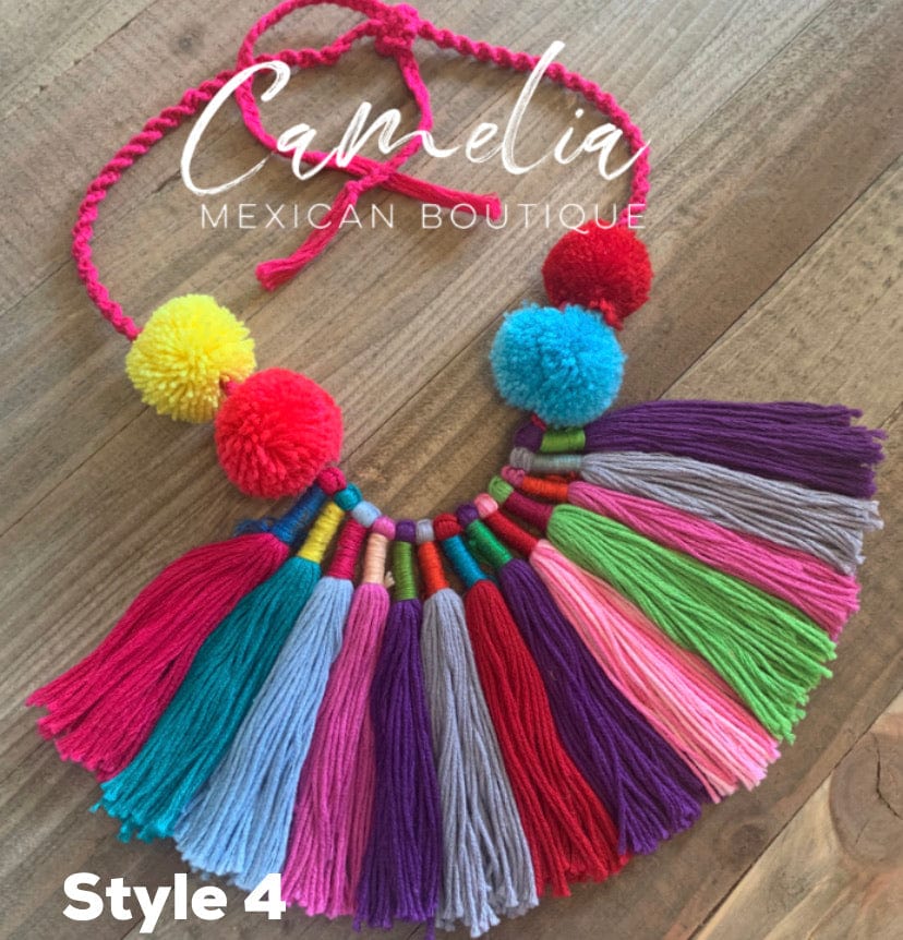 Mexican Tasseled Pom Pom Necklace
