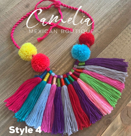 Mexican Tasseled Pom Pom Necklace