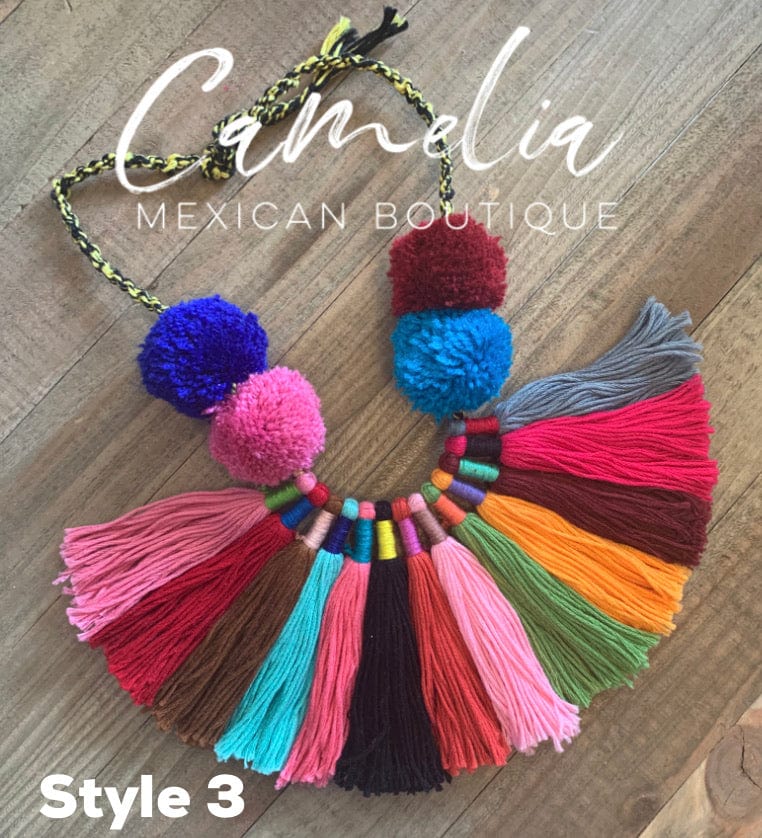 Mexican Tasseled Pom Pom Necklace