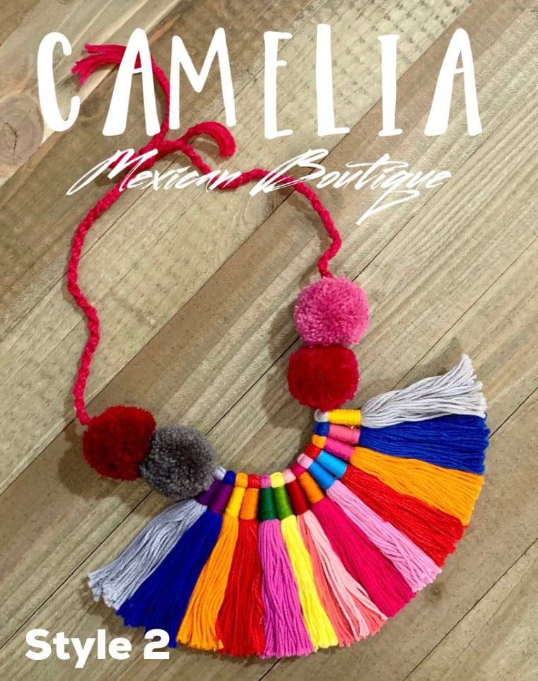 Mexican Tasseled Pom Pom Necklace