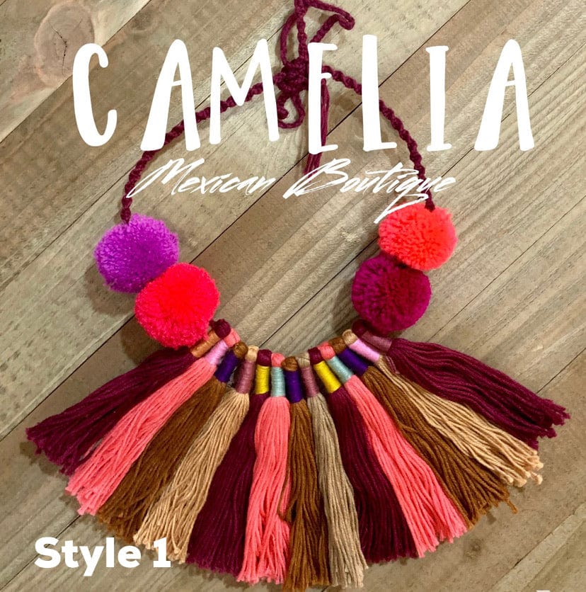 Mexican Tasseled Pom Pom Necklace
