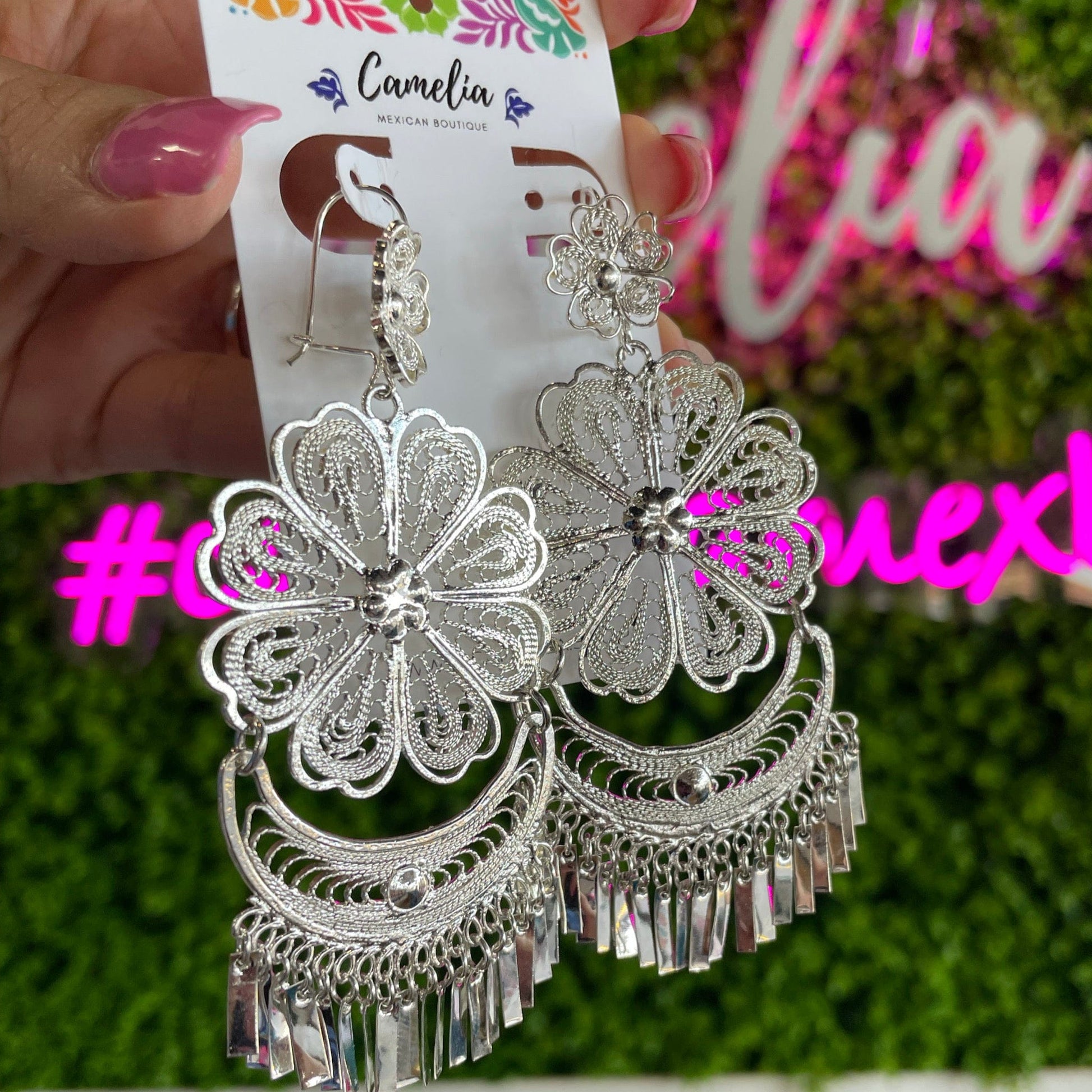 Oaxacan Filigree Earrings - Flower X-Large Silver