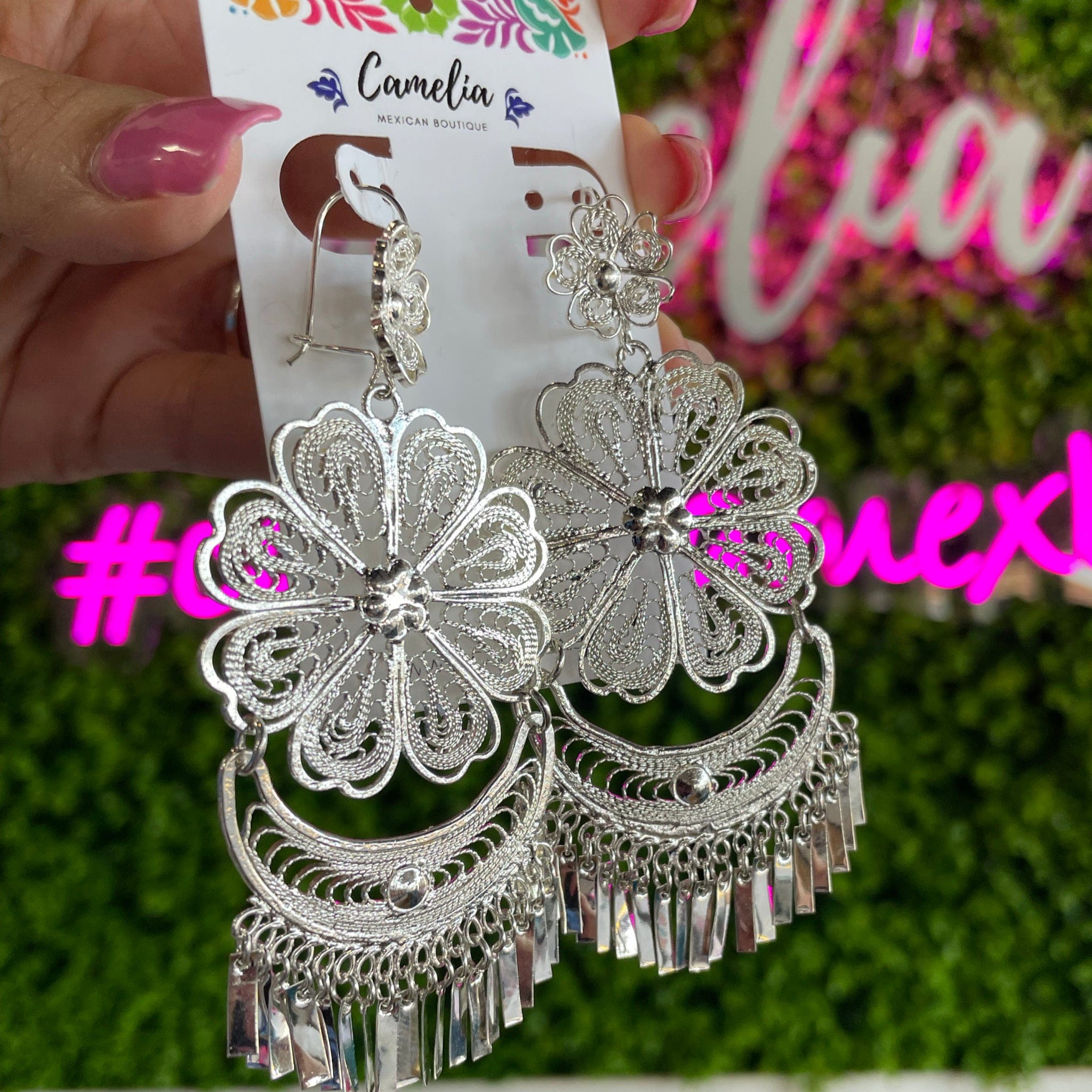 Oaxacan Filigree Earrings - Flower X-Large Silver