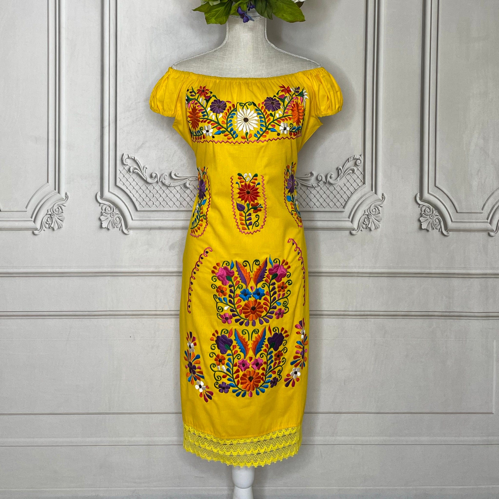 Off Shoulder Elastic Mexican Dress- Daisy