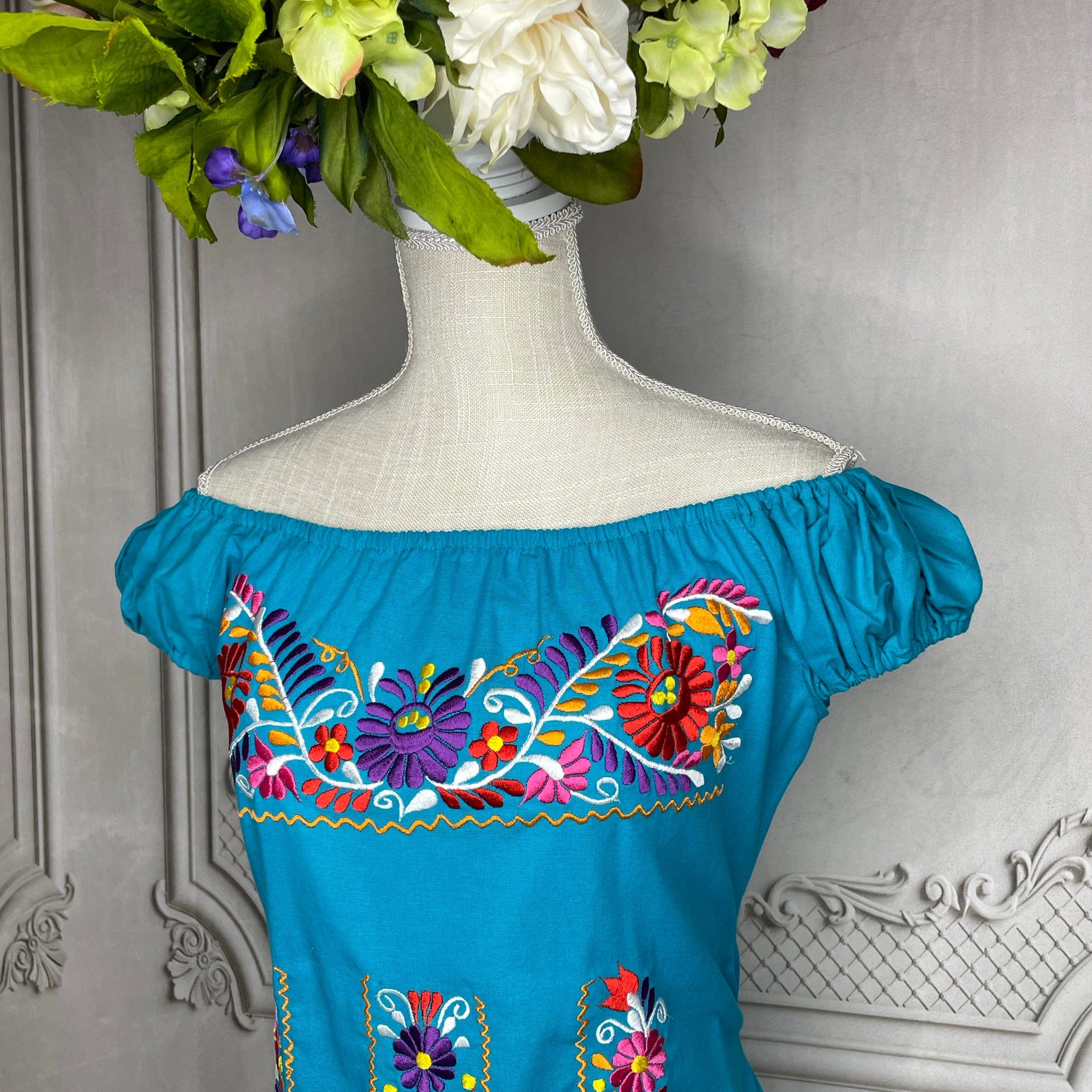 Off Shoulder Elastic Mexican Dress- Daisy